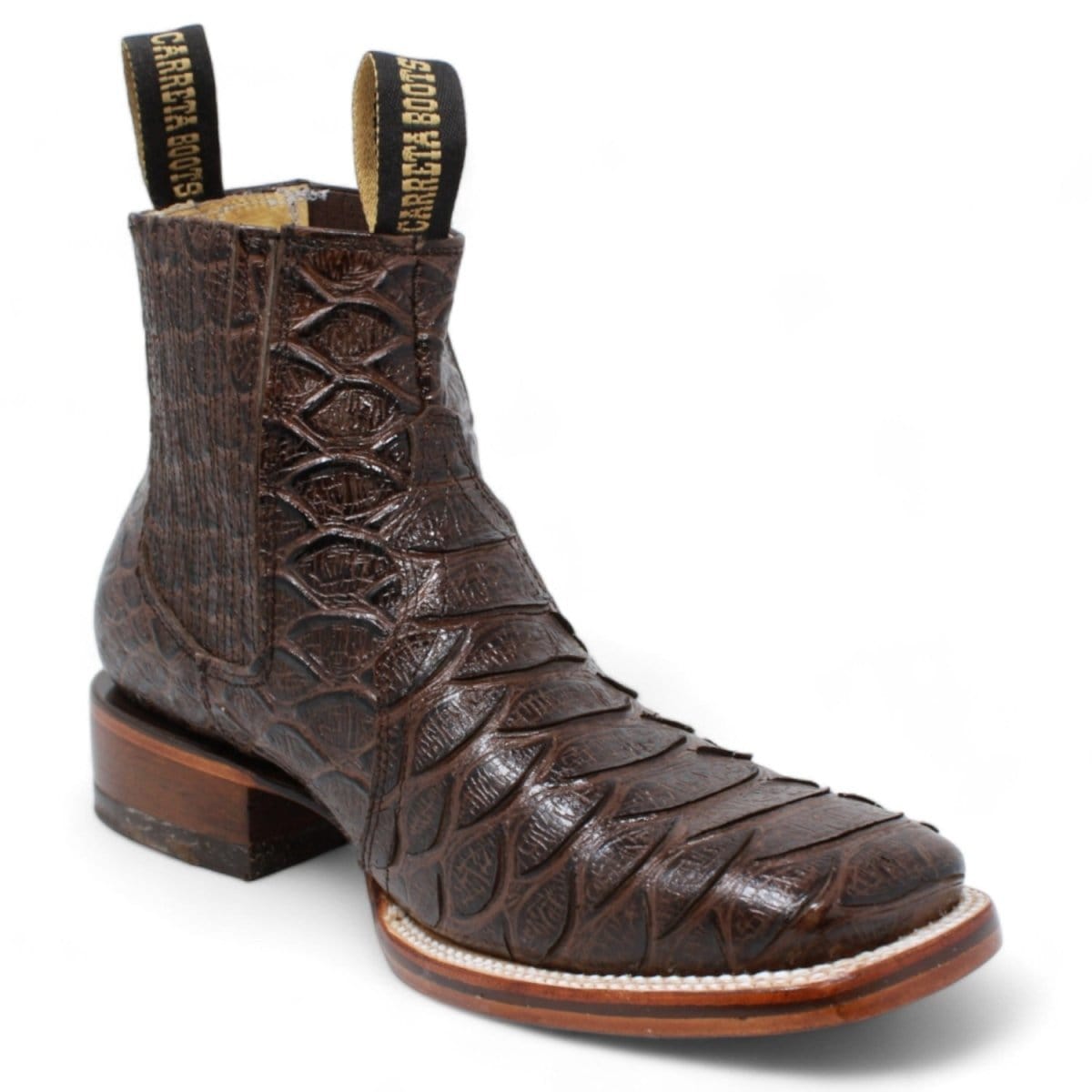 La Carreta Boots Men's Square Toe Ankle Boots Jumbo Python Print Brown