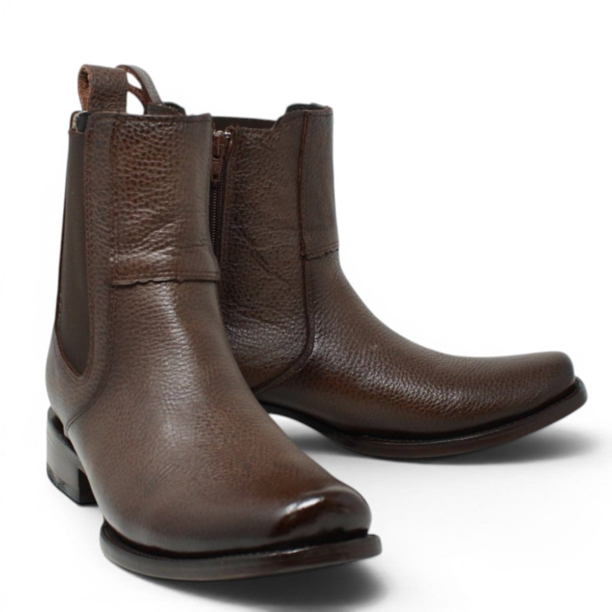 La Carreta Men's Genuine Leather Dubai Square Toe Ankle Boots - Brown - Pair Side View