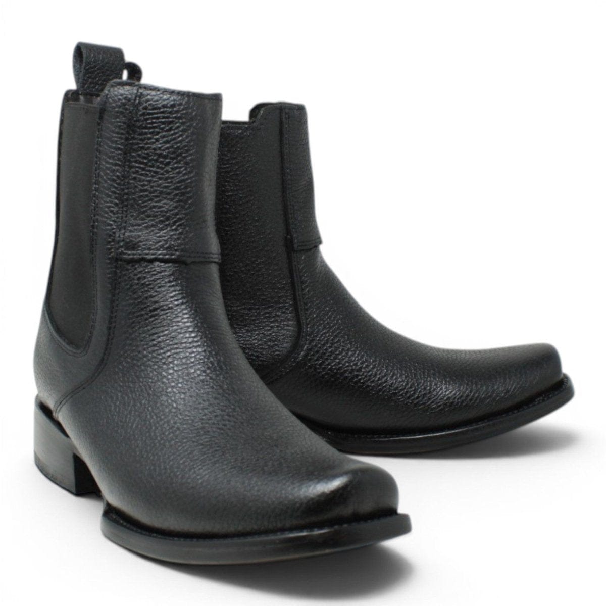 La Carreta Men's Genuine Leather Dubai Square Toe Ankle Boots - Black - Pair Side View