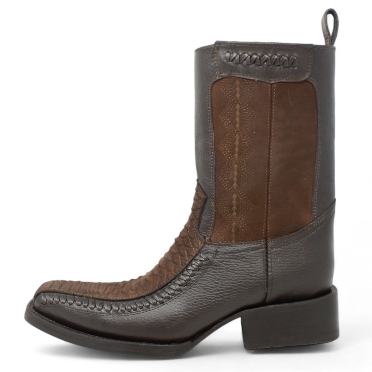 Men's Python Print Genuine Floater Leather Dubai Toe Boots Brown Color - La Carreta left side view