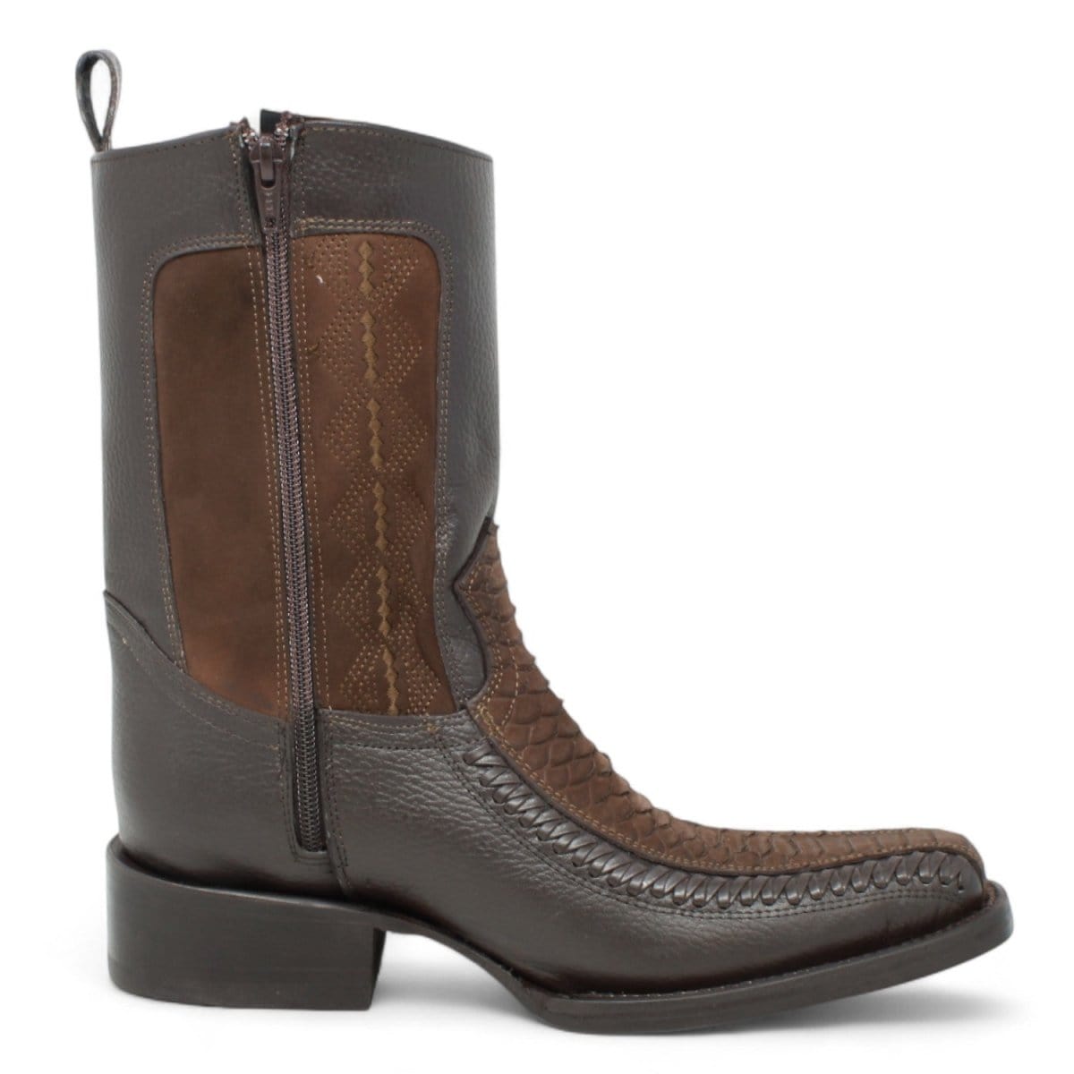 Men's Python Print Genuine Floater Leather Dubai Toe Boots Brown Color - La Carreta right side view