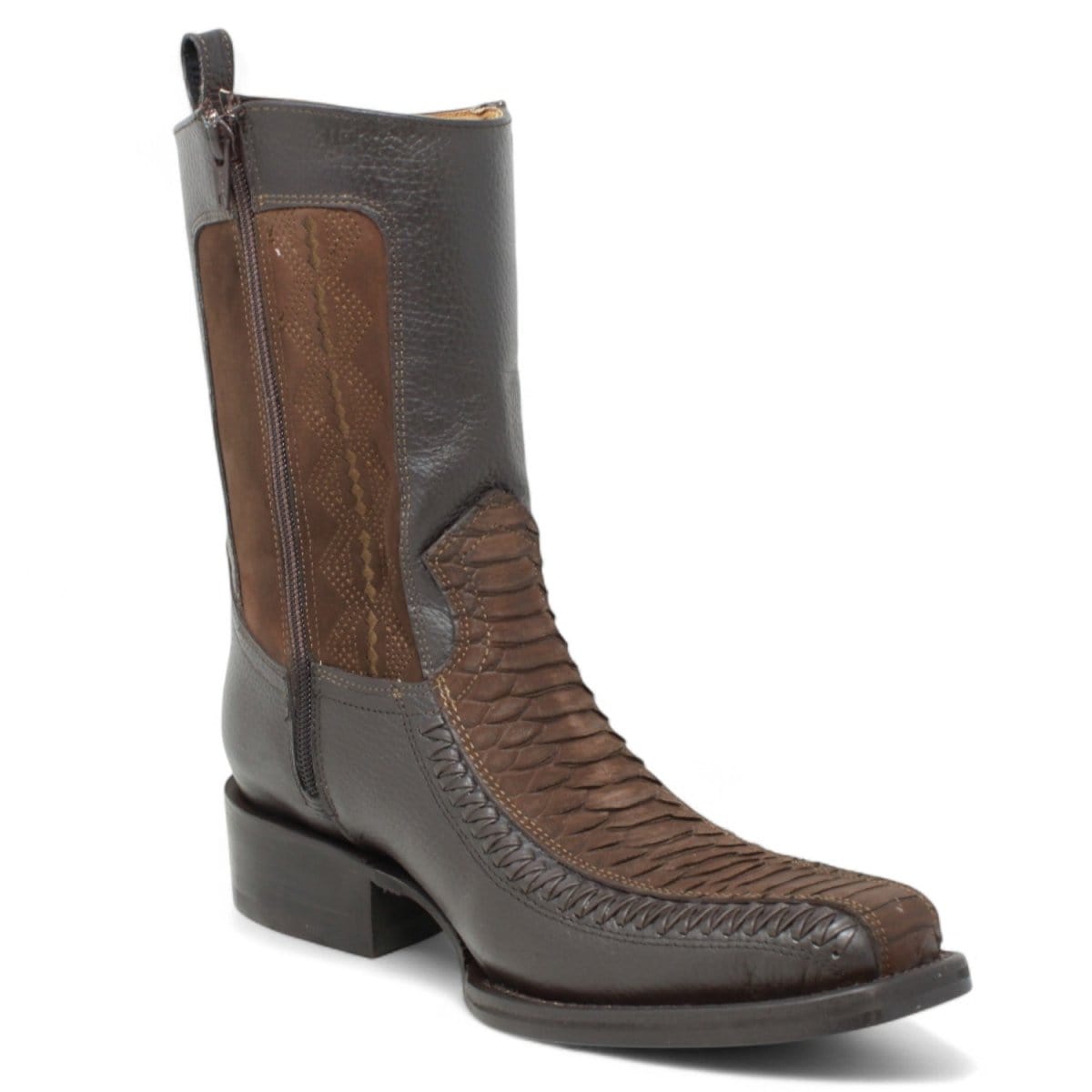 Men's Python Print Genuine Floater Leather Dubai Toe Boots Brown Color - La Carreta side view