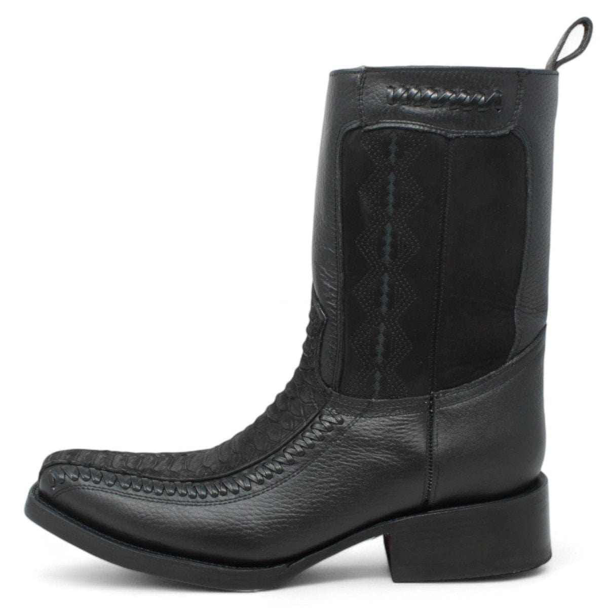 Men's Python Print Genuine Floater Leather Dubai Toe Boots Black Color - La Carreta left side view