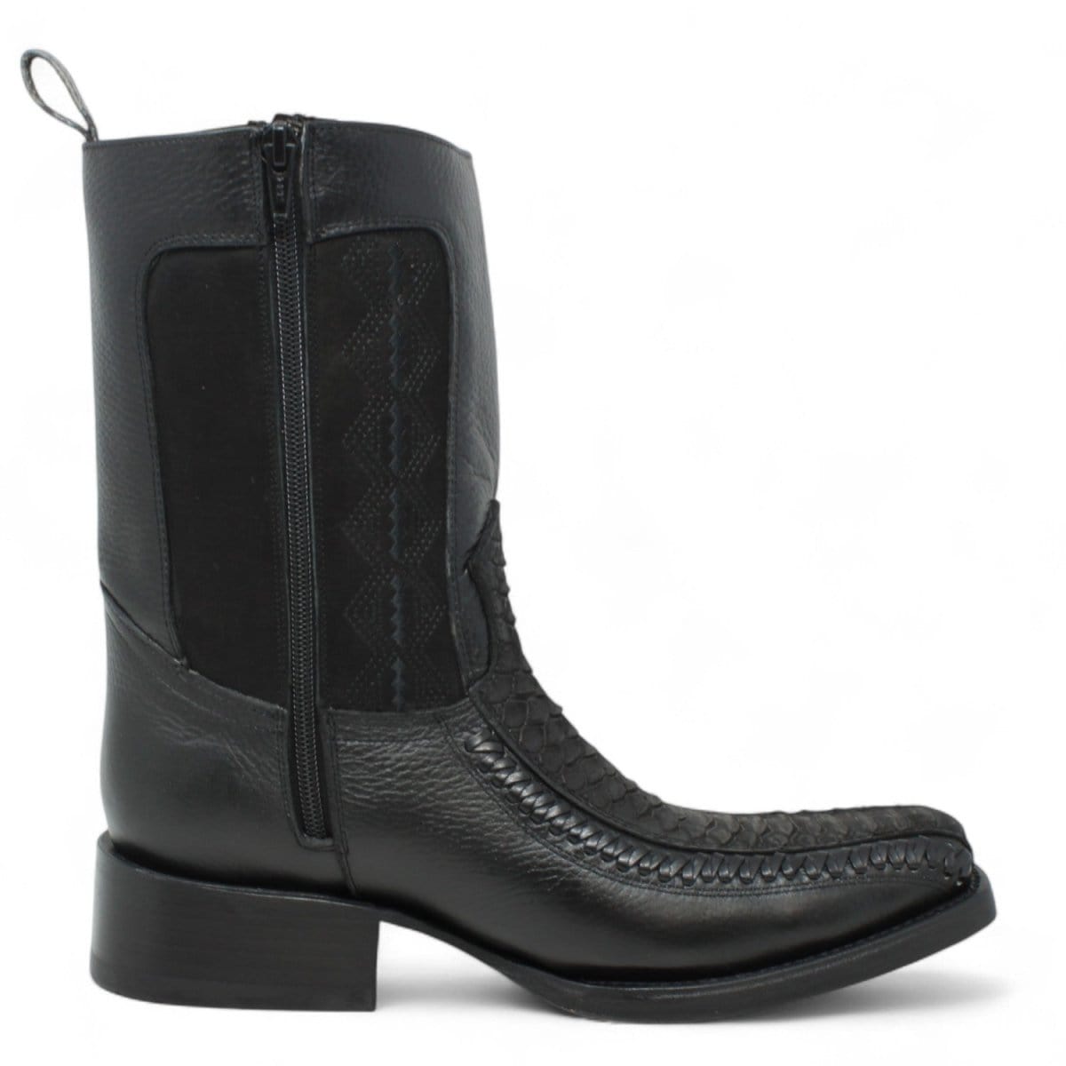 Men's Python Print Genuine Floater Leather Dubai Toe Boots Black Color - La Carreta right side view