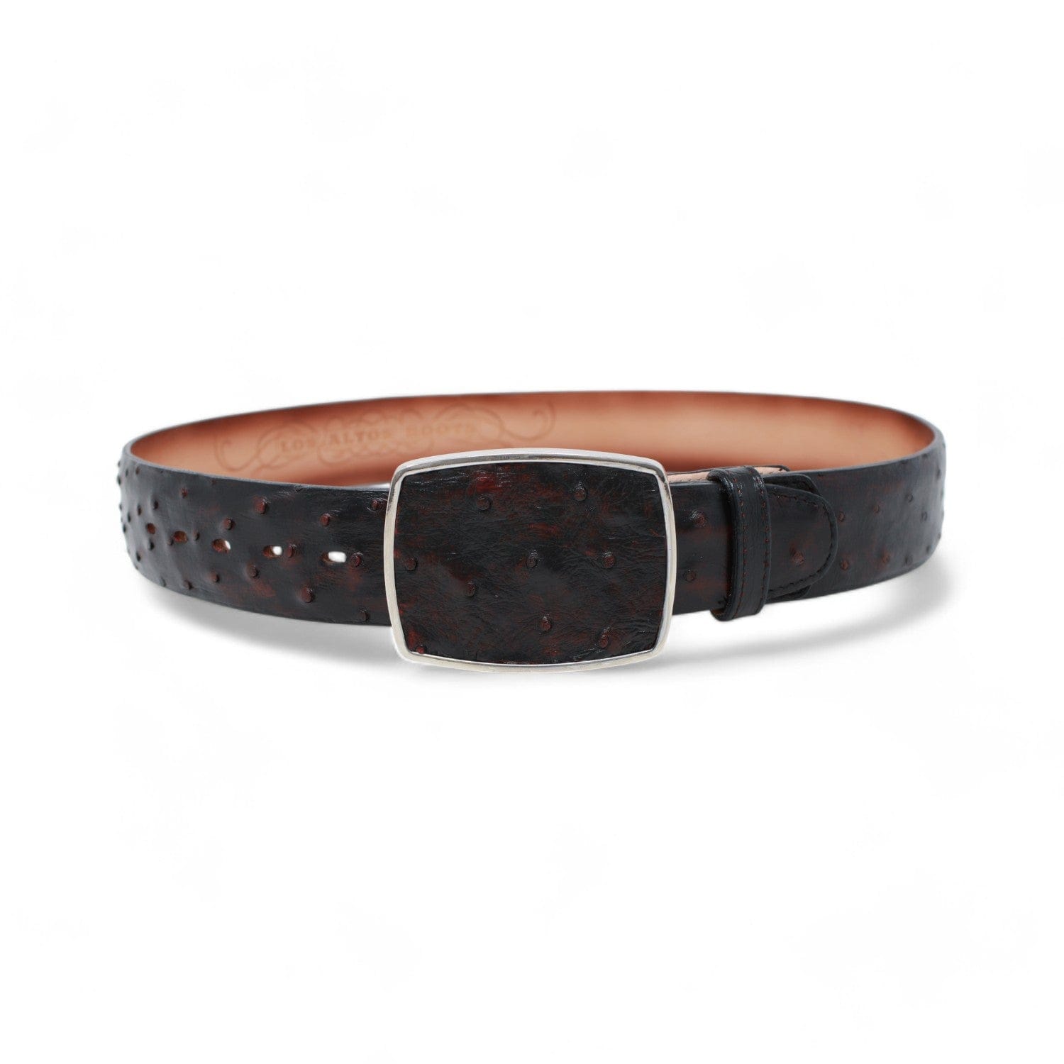 Los Altos Boots Belts Genuine Ostrich Skin Cowboy Belt Black Cherry Color - Los Altos Boots