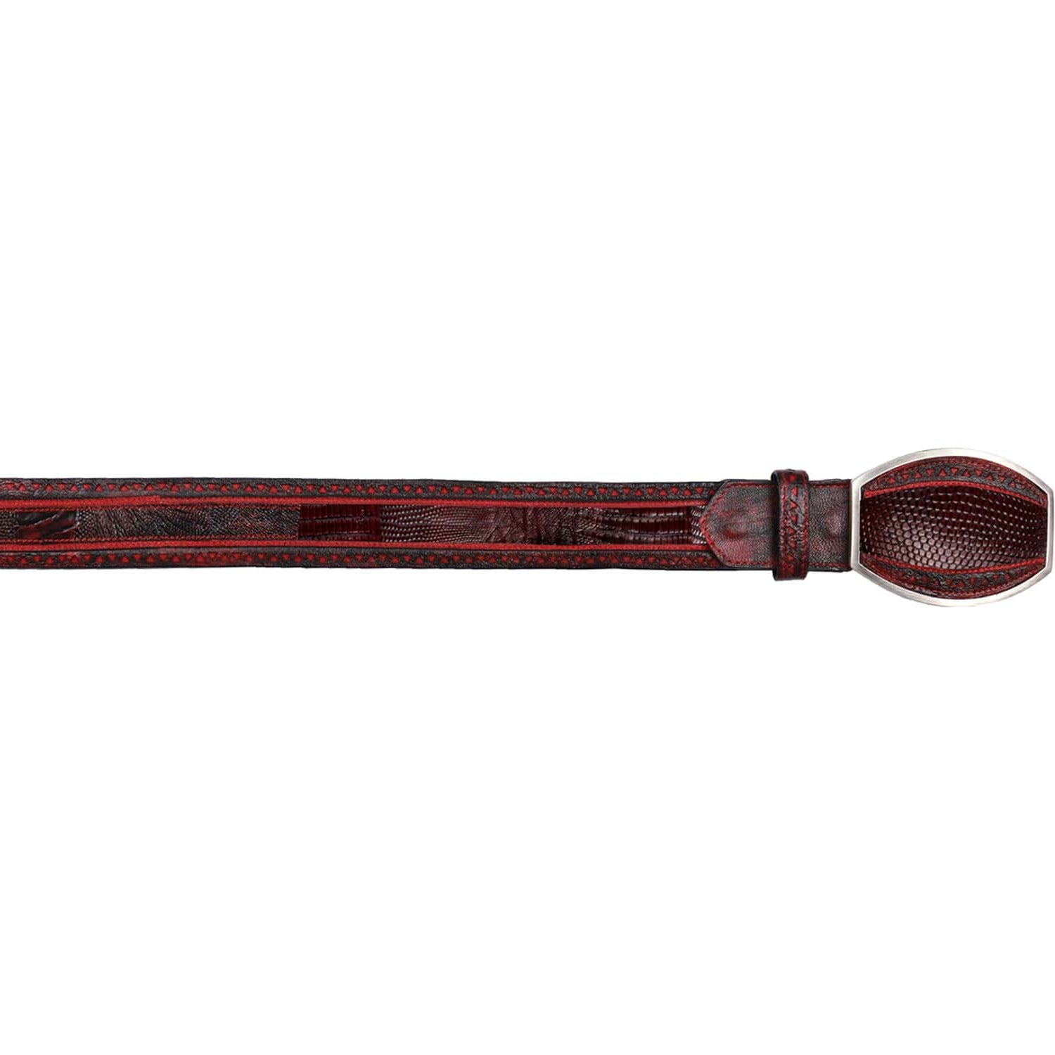 Los Altos Boots Belts Genuine Teju Lizard Skin Laser Design Casual Belt Black Cherry Color - Los Altos Boots