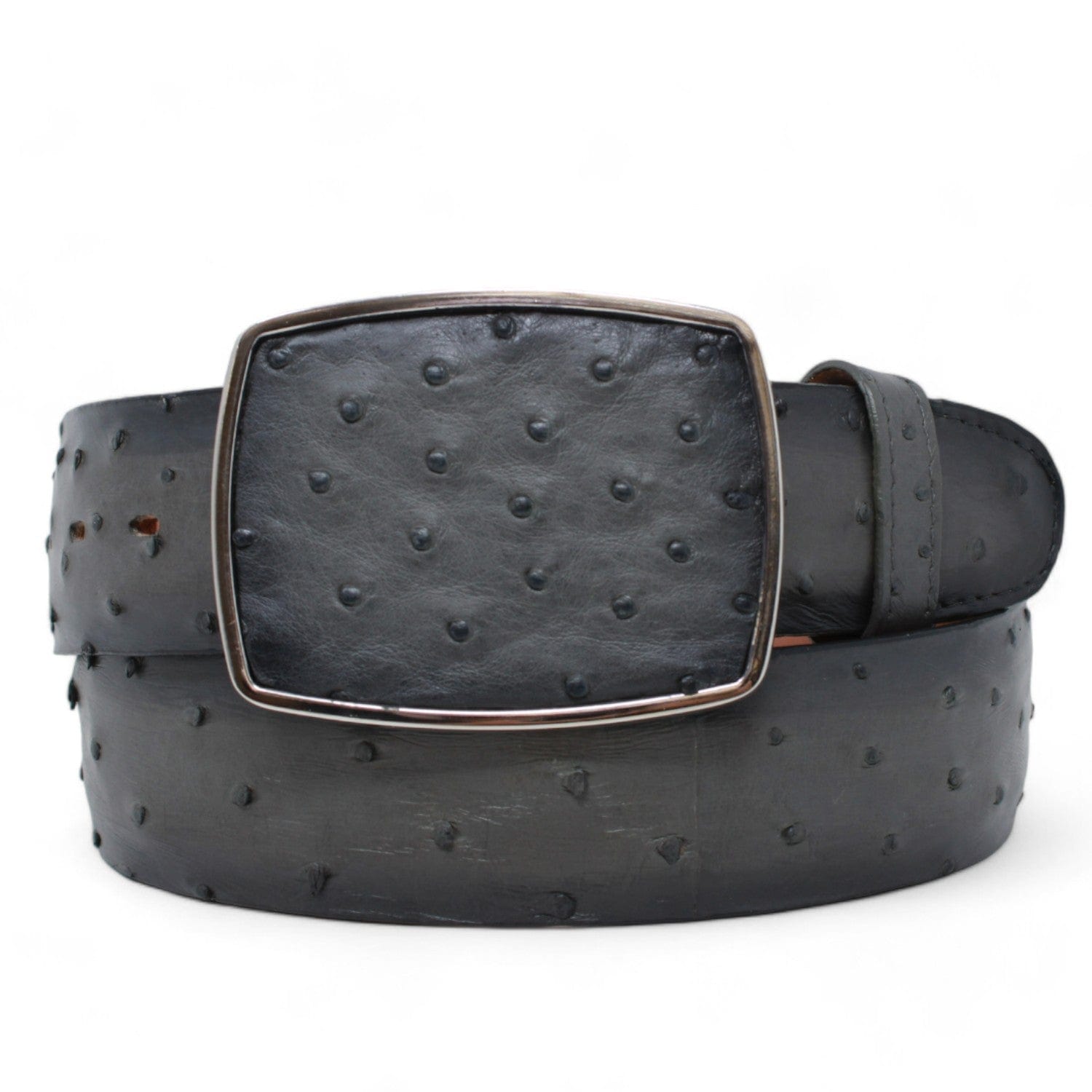 Genuine Ostrich Skin Cowboy Belt Faded Gray Color - Los Altos Boots