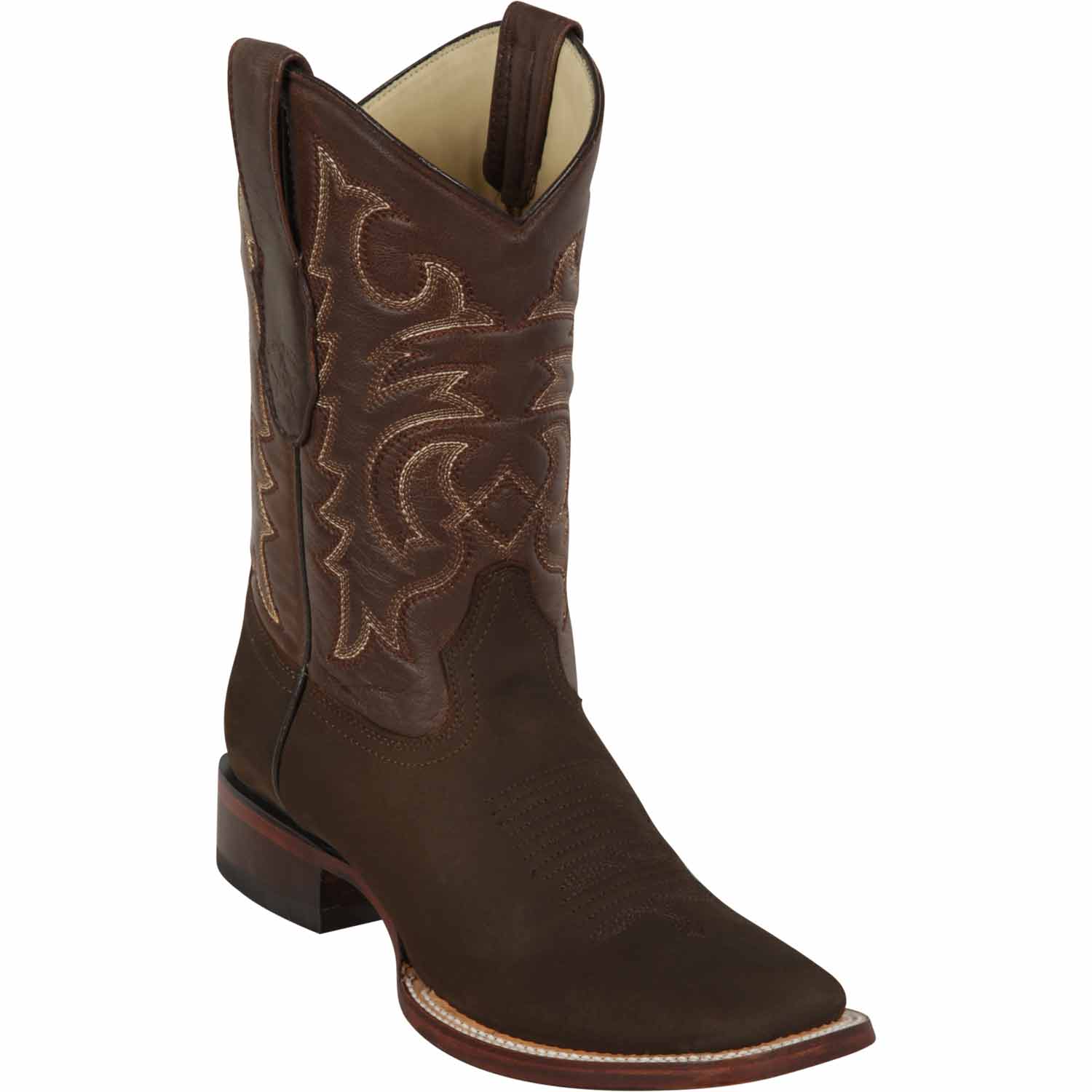 Western Genuine Nobuck Leather Rodeo Wide Square Toe Boots Tobacco Color - Los Altos Boots - Side View