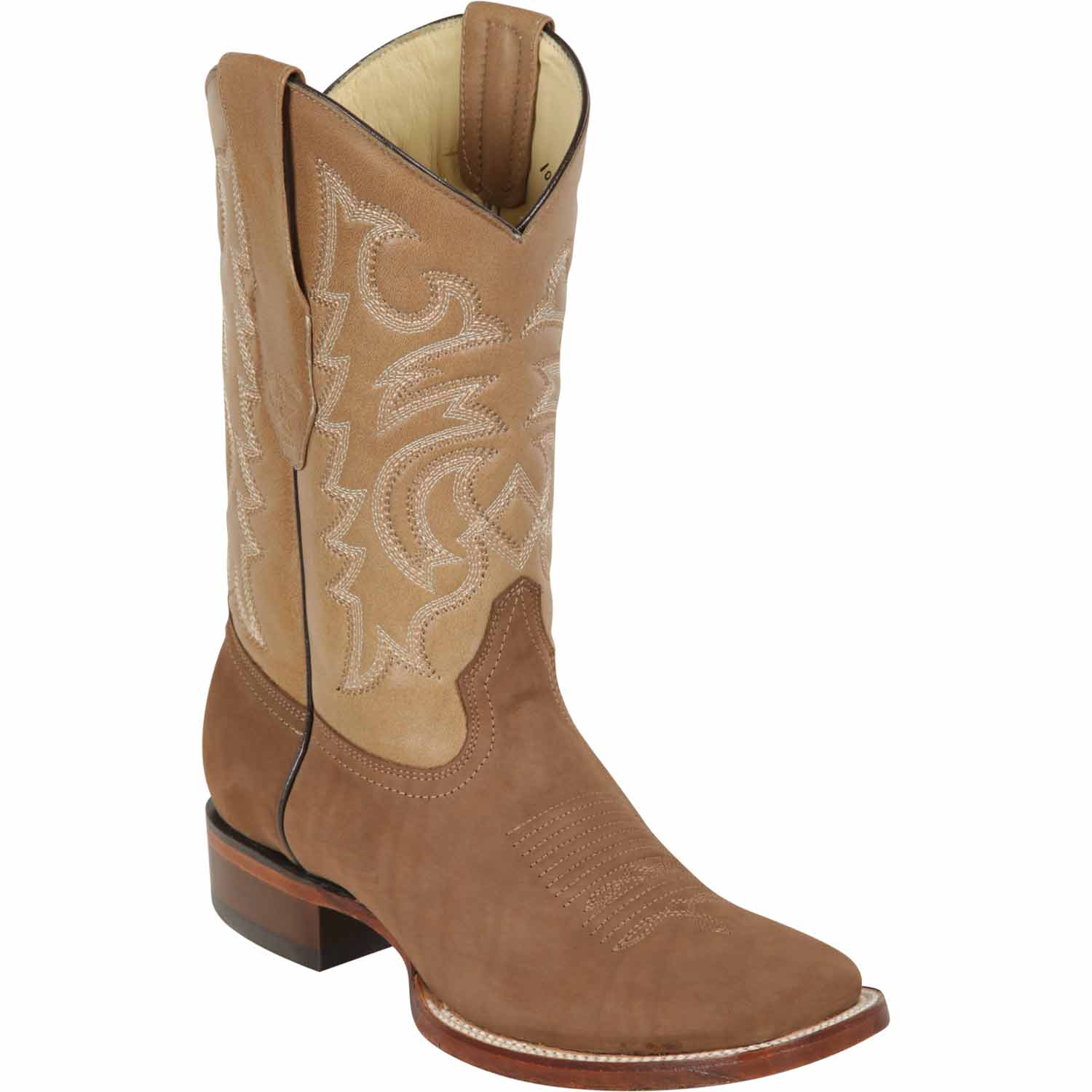 Western Genuine Nobuck Leather Rodeo Wide Square Toe Boots Taupe Color - Los Altos Boots - Side View