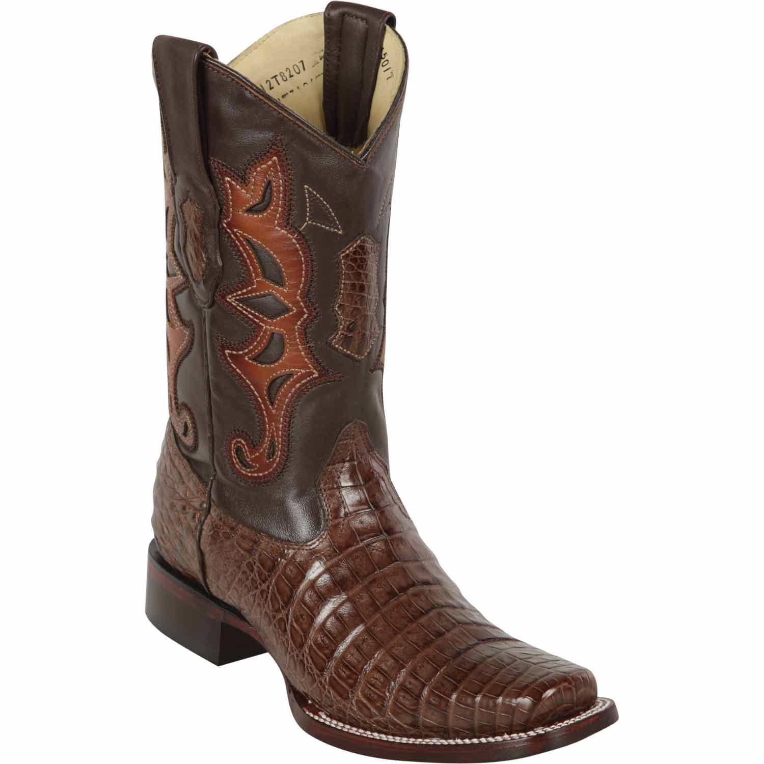Western Genuine Caiman Belly Skin Rodeo Square Toe Boots Brown Color - Los Altos boots - Side View