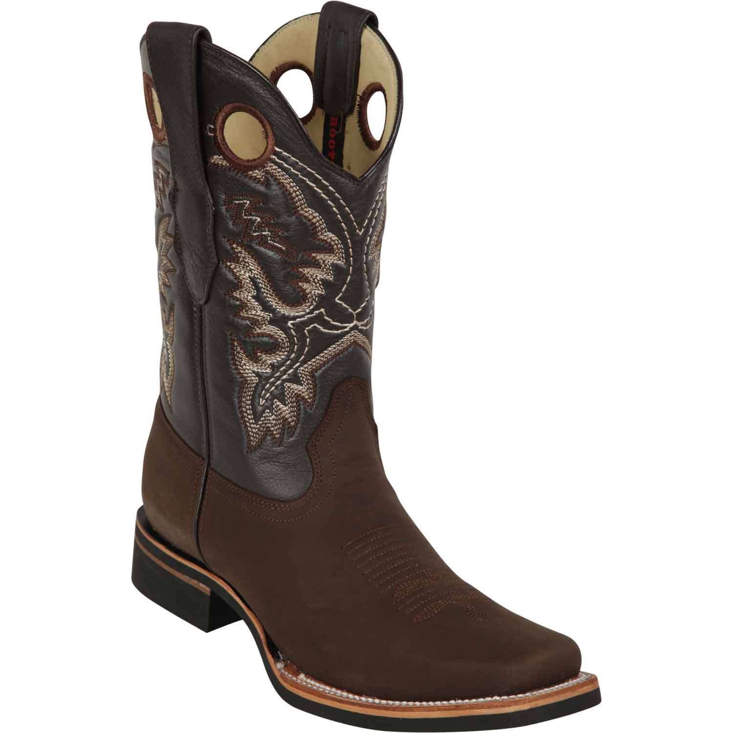 Western Genuine Crazy Leather Rodeo Square Toe Boots Brown Color - Los Altos Boots - Side View