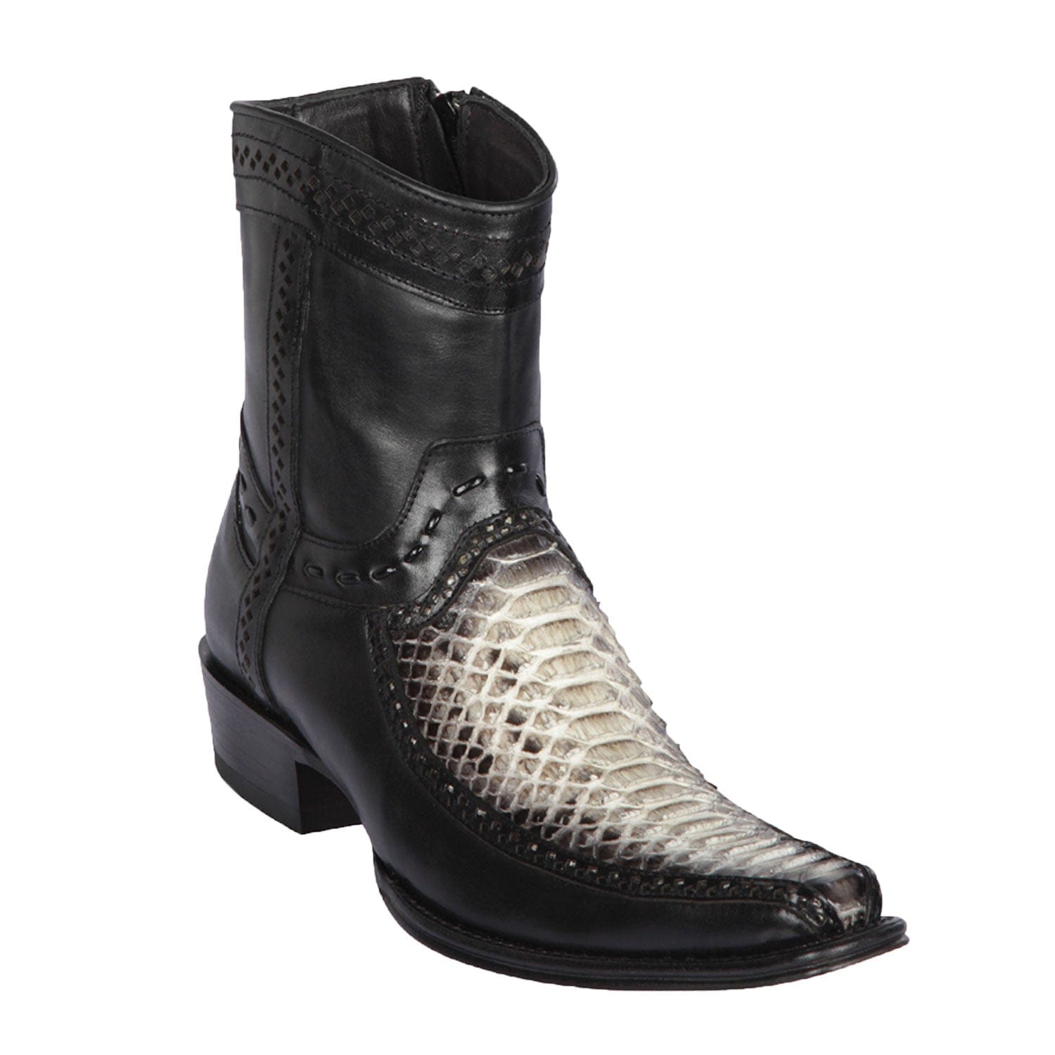 Men's Genuine Python and Deer Skin European Square Toe Short Boots With Zipper Natural Color - Los Altos Boots