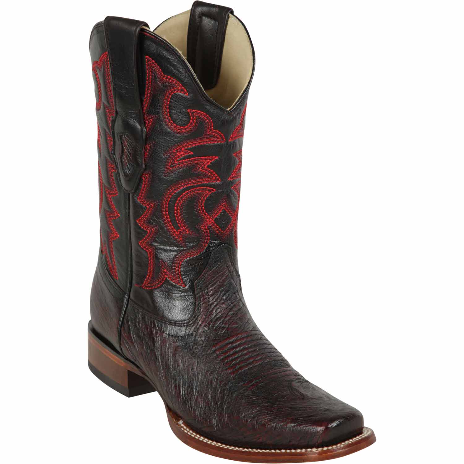 Men's Genuine Smooth ostrich Rodeo Toe boots Black Cherry Color - Los ALtos Boots - Side View