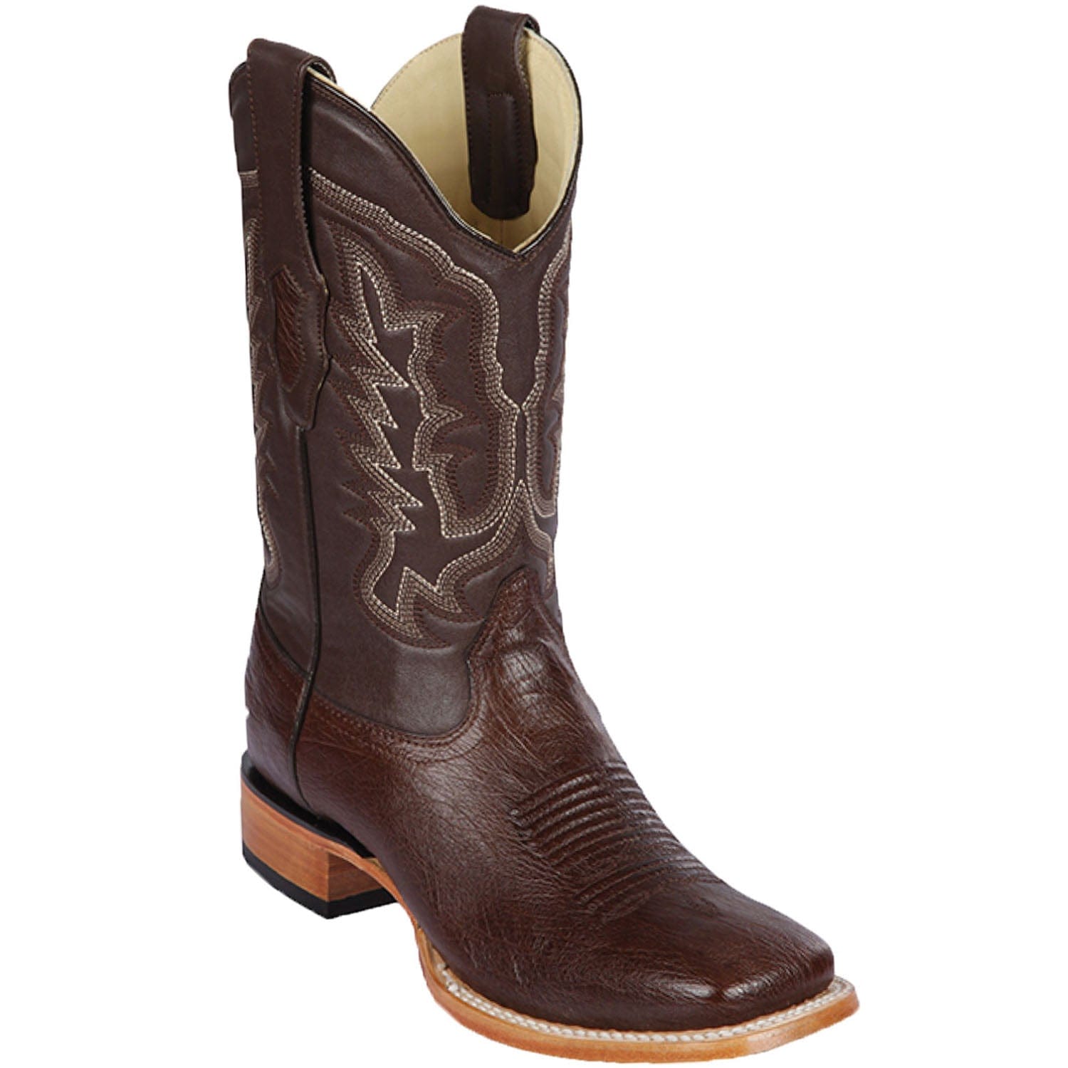 Western Genuine Smooth Ostrich Skin Rodeo Wide Square Toe Boots Brown Color - Los Altos Boots - Side View