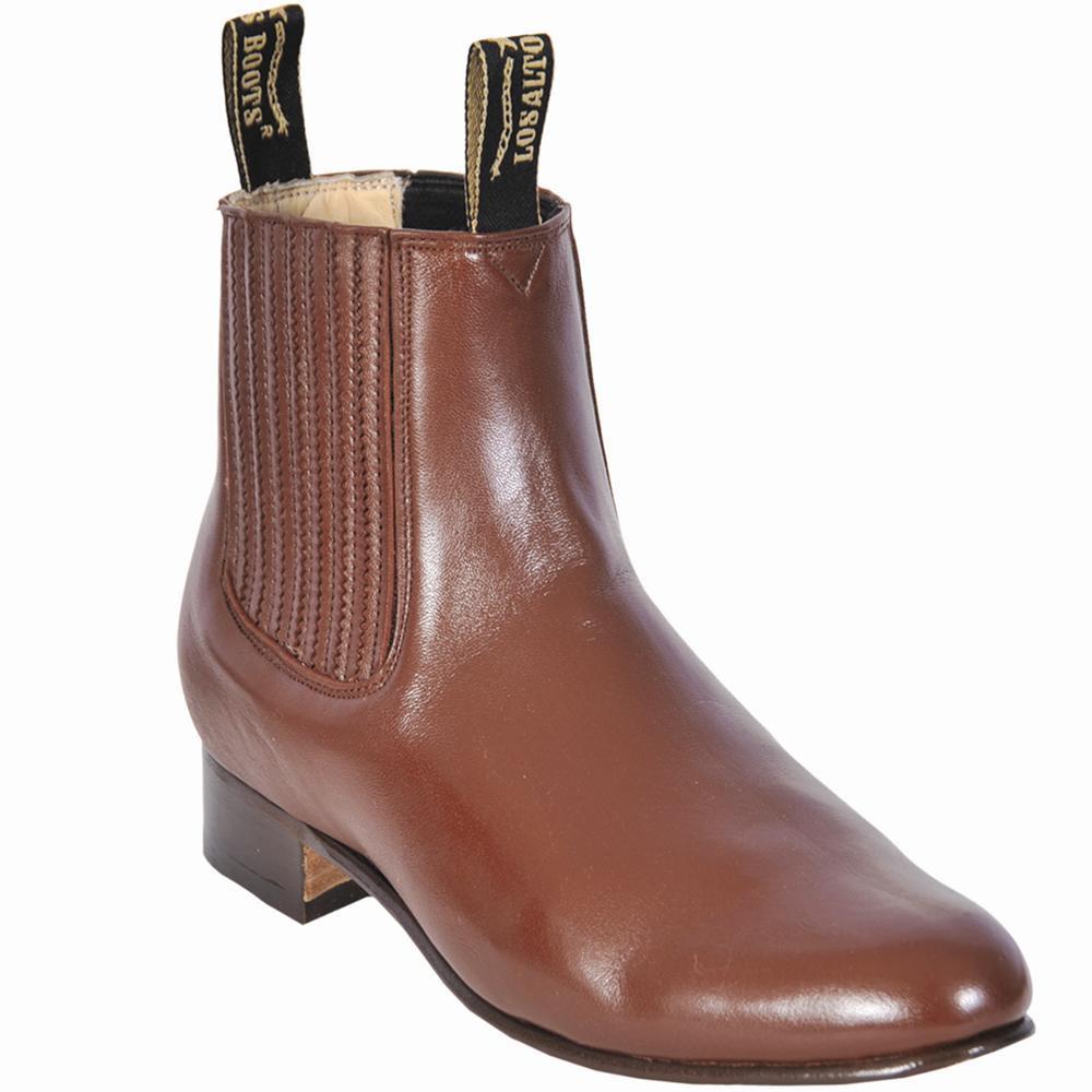 Western Genuine Deer Leather ROund Toe Charro Ankle Boots Brandy Color - Los Altos Boots