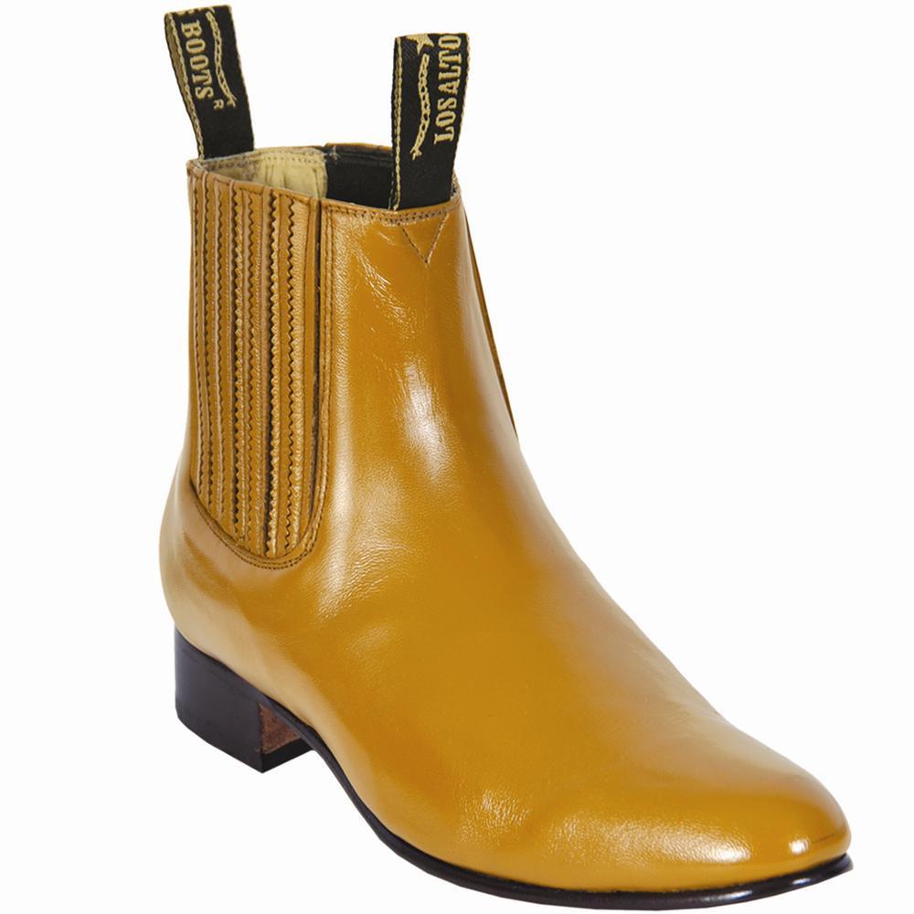 Western Genuine Deer Leather ROund Toe Charro Ankle Boots Buttercup Color - Los Altos Boots