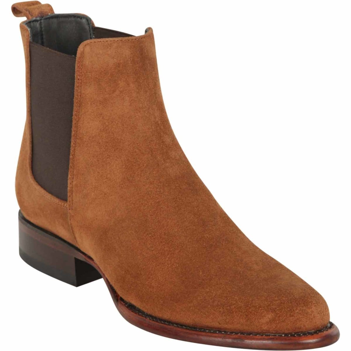 Western Genuine Nobuck Leather Round Toe ANkle Boots Cognac Color - Los Altos Boots