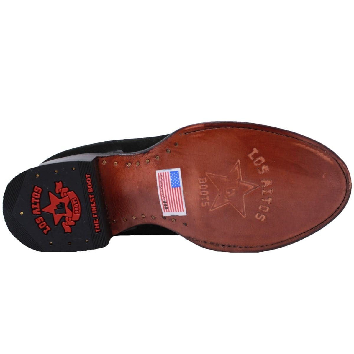 Western Genuine Nobuck Leather Round Toe Ankle Boots Black Color - Los Altos Boots - Sole View
