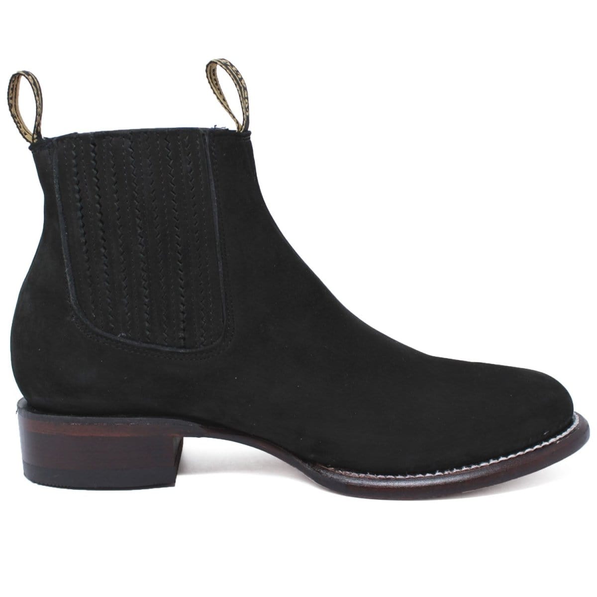Western Genuine Nobuck Leather Round Toe Ankle Boots Black Color - Los Altos Boots - SIde View