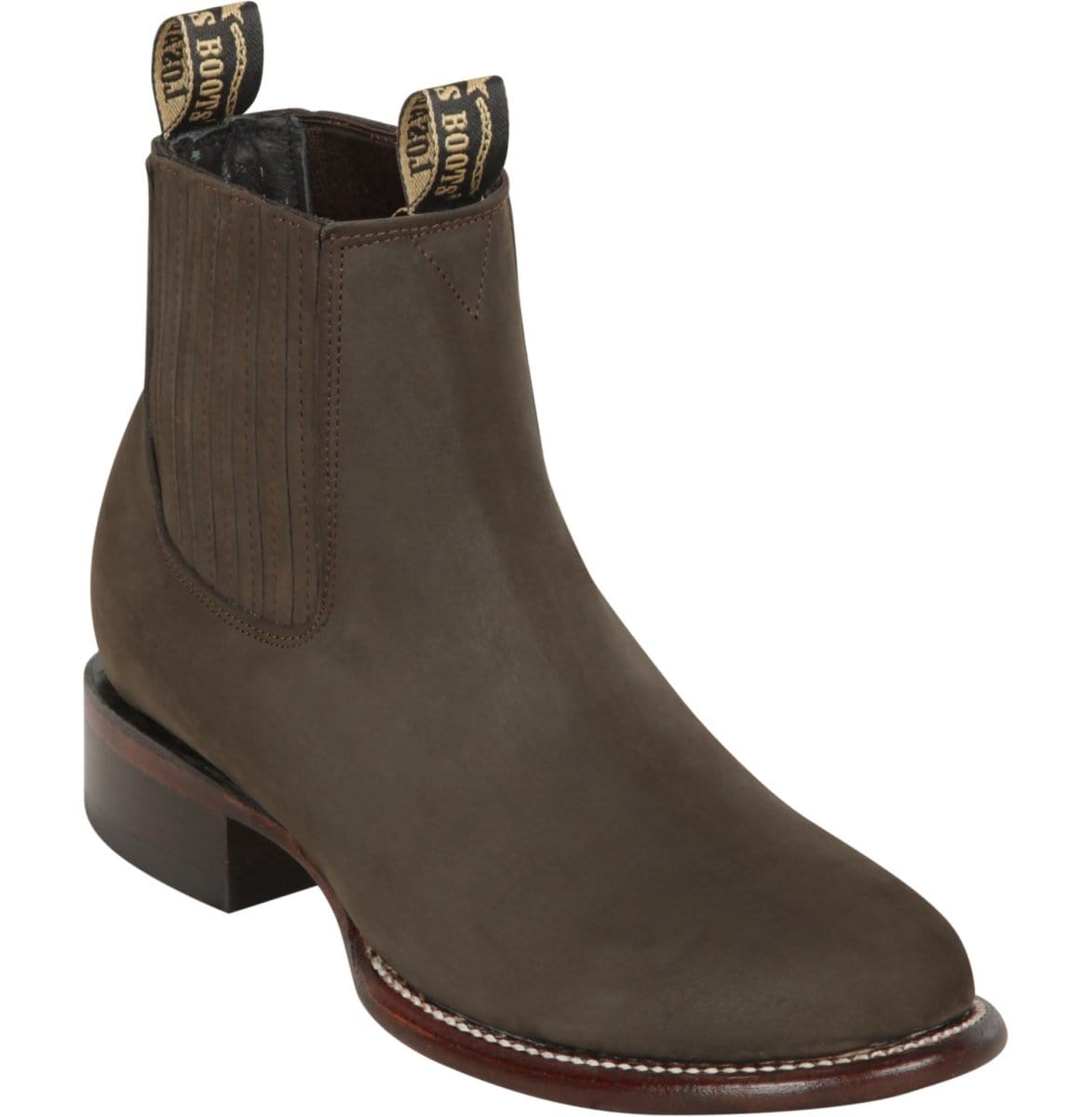 Western Genuine Nobuck Leather Round Toe Ankle Boots Tobacco Color - Los Altos Boots - Side View
