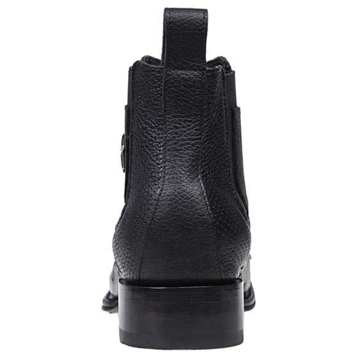 Western Genuine Ostrich Skin Wide Square Toe Ankle Boots Black Color - Los ALtos Boots - Back View