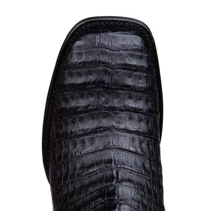 Men's Genuine Caiman Belly Skin Wide Square Toe Ankle Boots Black Color - Los Altos Boots - Toe View
