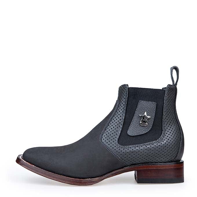 Western Genuine Nobuck leather Wide Square Toe Ankle Boots Gray Color - Los Altos Boots - Lateral View