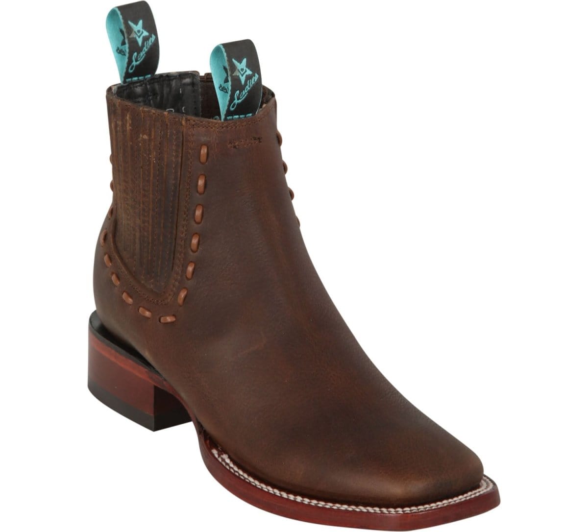 Women´s Genuine Rage Leather Wide Square Toe Ankle Boots Walnut Color - Los Altos Boots - Side View