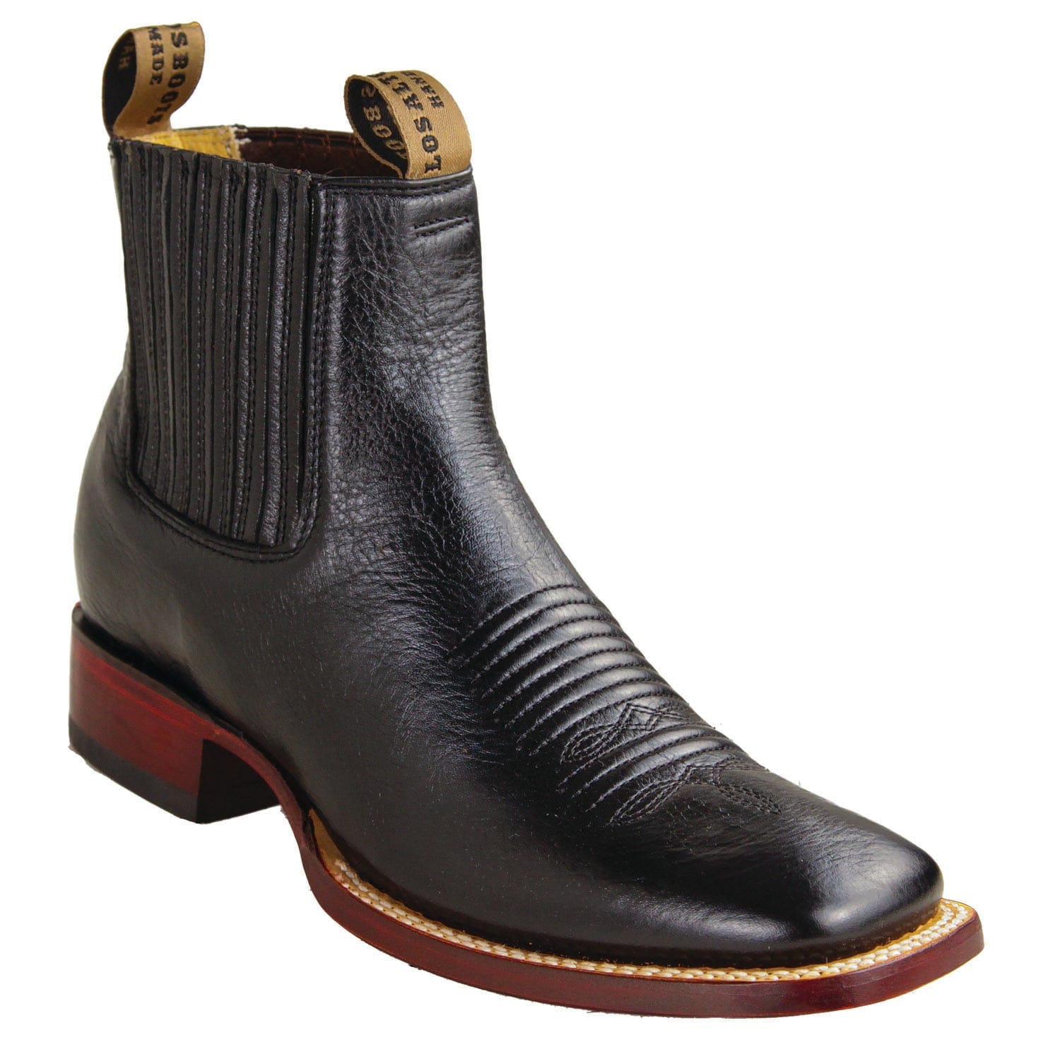 Los Altos Boots Boots Men's Genuine Belmont Leather Wide Square Toe Ankle Boots Black Color - Los Altos Boots