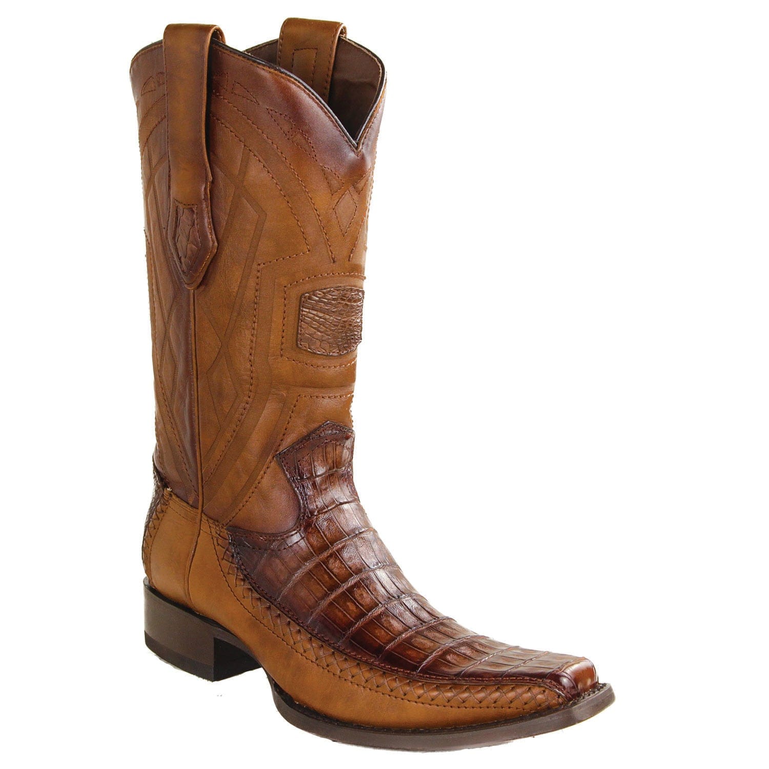 Los Altos Boots Boots Men's Genuine Caiman Belly Skin European Square Toe Boots Faded Brown Color - Los Altos Boots