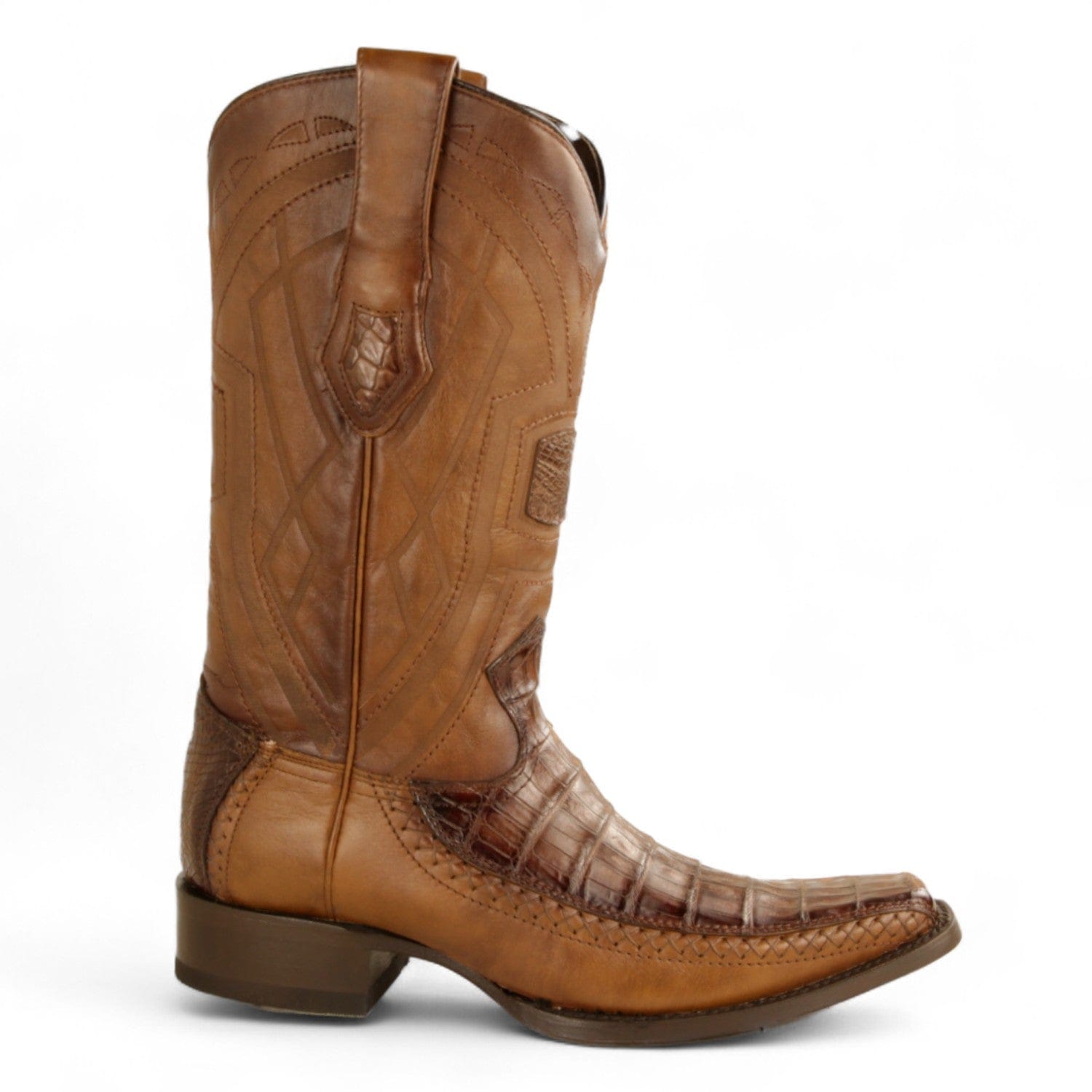 Los Altos Boots Boots Men's Genuine Caiman Belly Skin European Square Toe Boots Faded Brown Color - Los Altos Boots