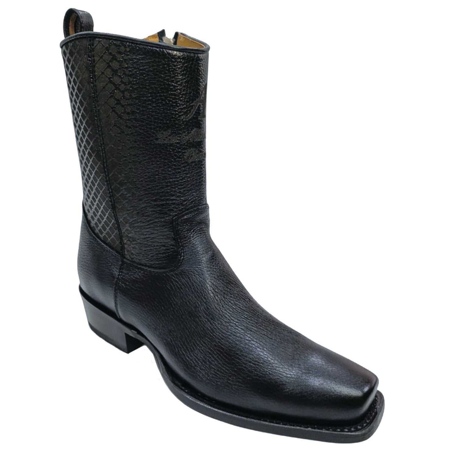 Los Altos Boots Boots Men's Genuine Deer Leather 7x Toe Short Boots With Zipper Black Color - Los Altos Boots