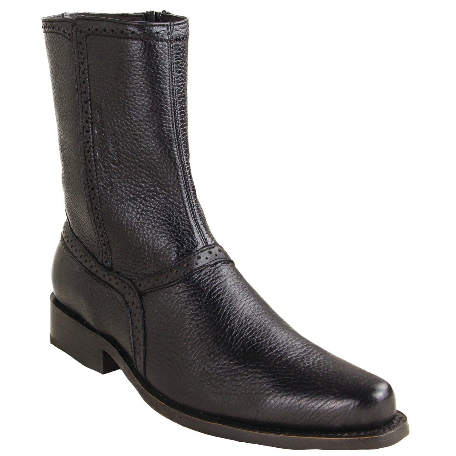 Los Altos Boots Boots Men's Genuine Deer Leather Round Toe Short Boots With Zipper Black Color - Los Altos Boots