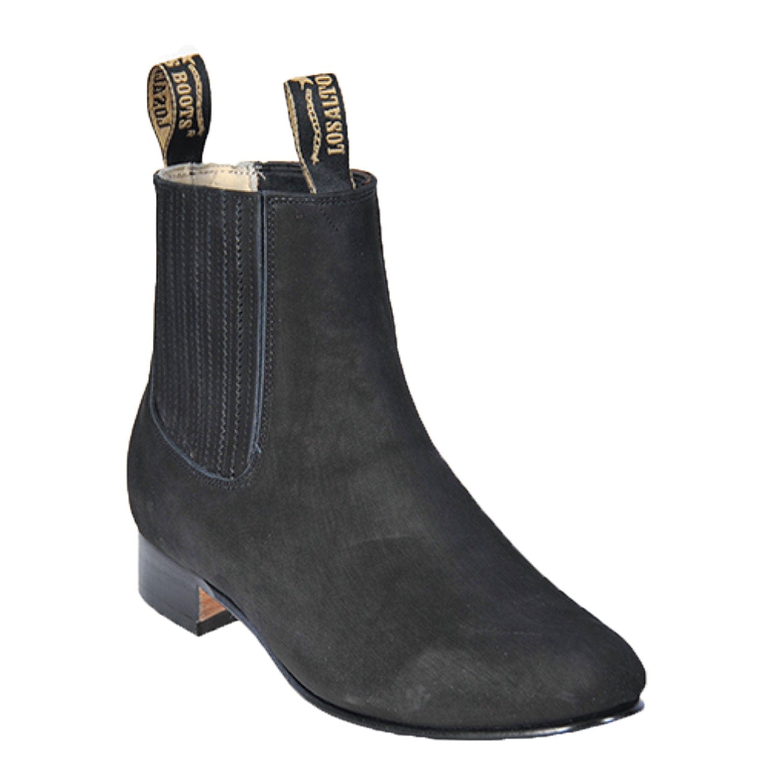 Los Altos Boots Boots Men's Genuine Nobuck Leather Round Toe Charro Ankle Boots Black Color - Los Altos Boots
