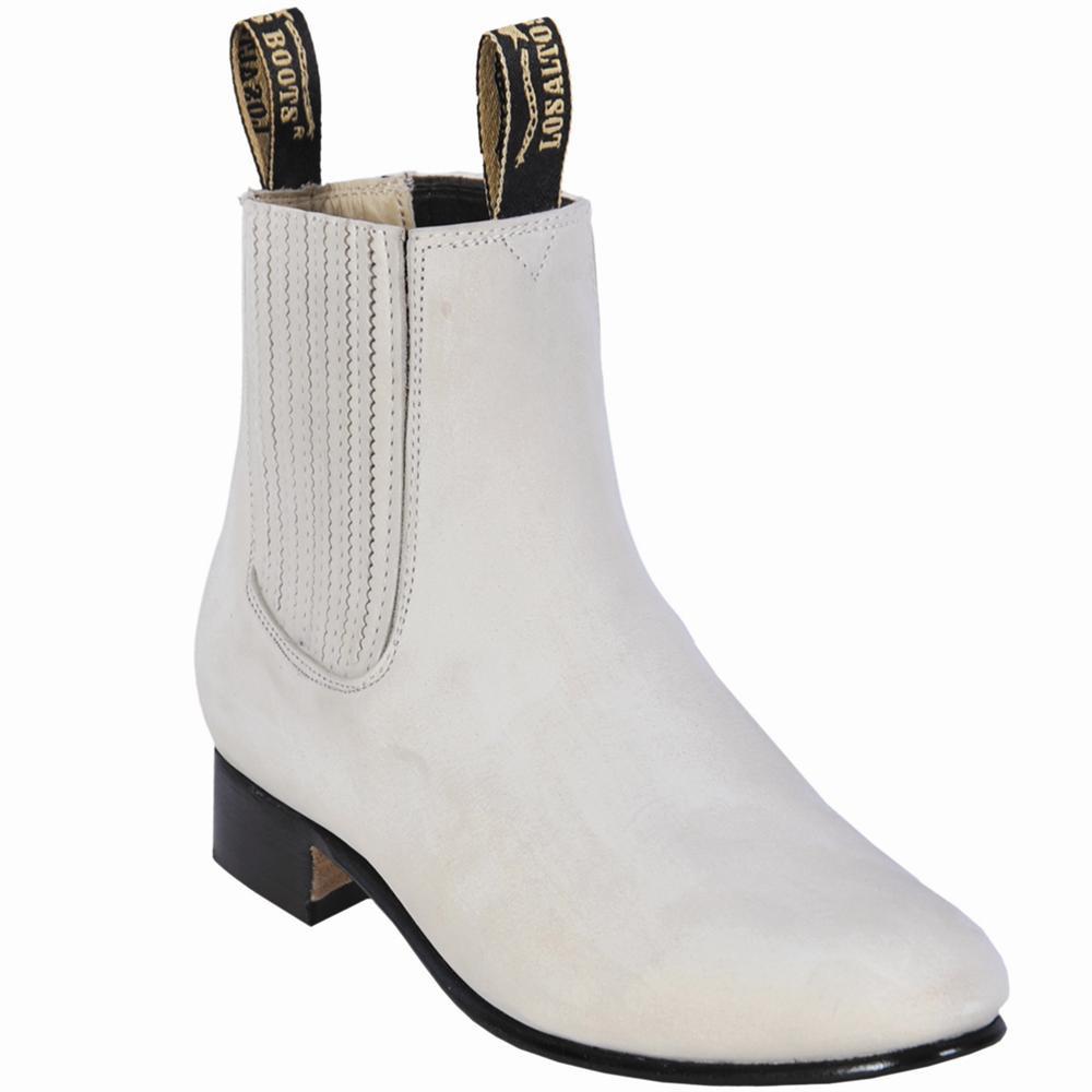 Los Altos Boots Boots Men's Genuine Nobuck Leather Round Toe Charro Ankle Boots Winterwhite Color - Los Altos Boots