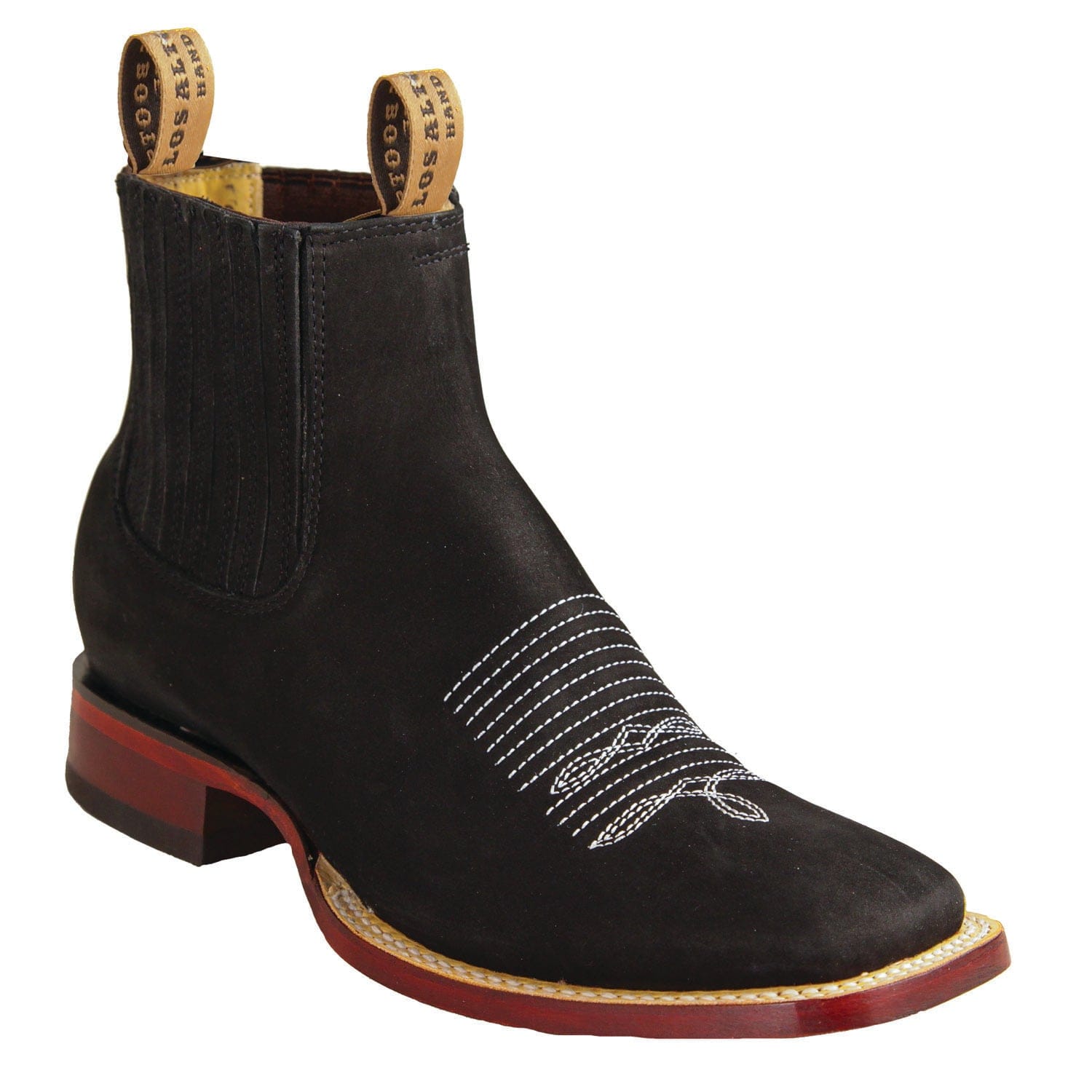 Los Altos Boots Boots Men's Genuine Nobuck Leather Wide Square Toe Ankle Boots Black Color - Los Altos Boots