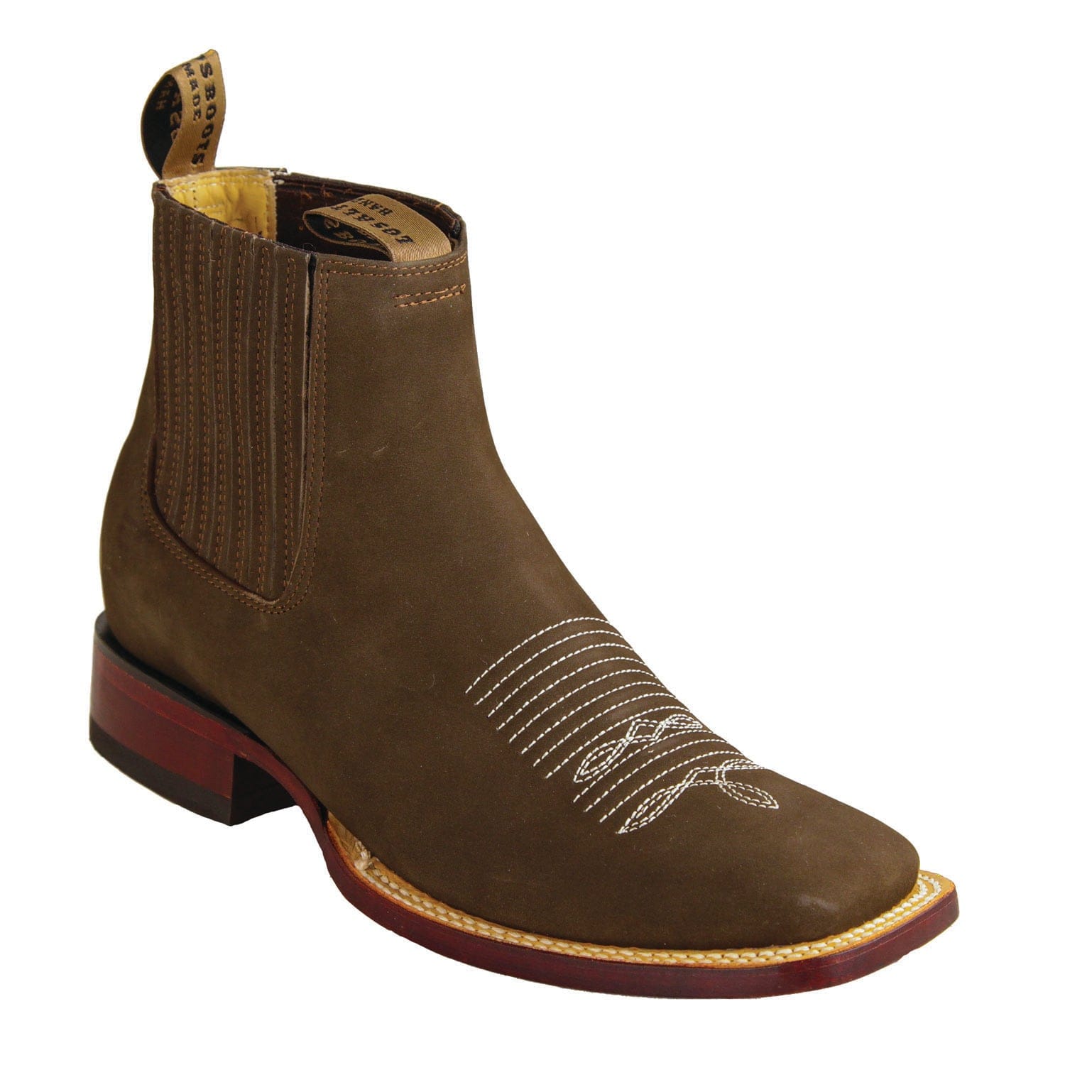 Los Altos Boots Boots Men's Genuine Nobuck Leather Wide Square Toe Ankle Boots Tobacco Color - Los Altos Boots