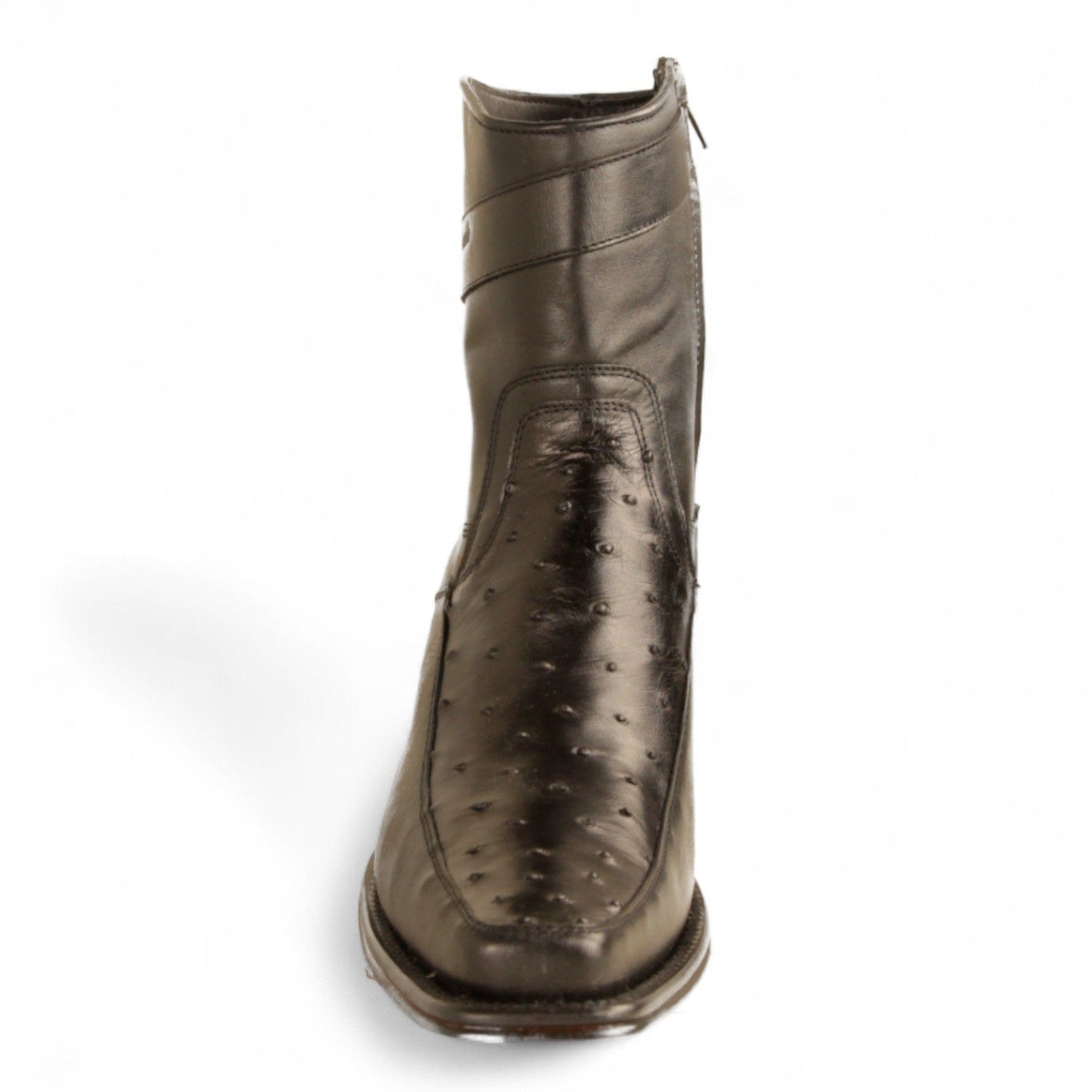 Los Altos Boots Boots Men's Genuine Ostrich Skin and Leather European Square Toe Short Boots With Zipper Black Color - Los Altos Boots