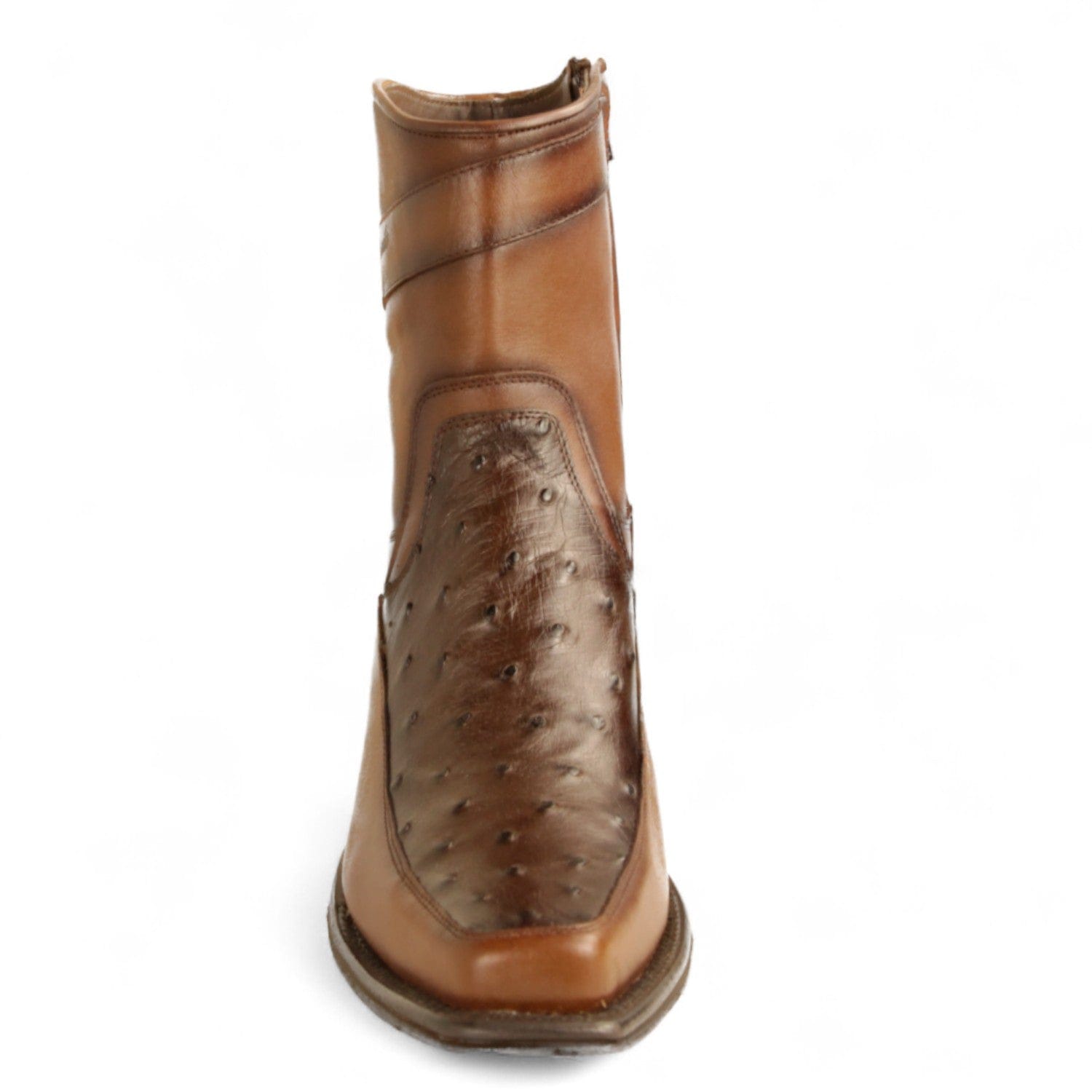 Los Altos Boots Boots Men's Genuine Ostrich Skin and Leather European Square Toe Short Boots With Zipper Faded Brown Color - Los Altos Boots