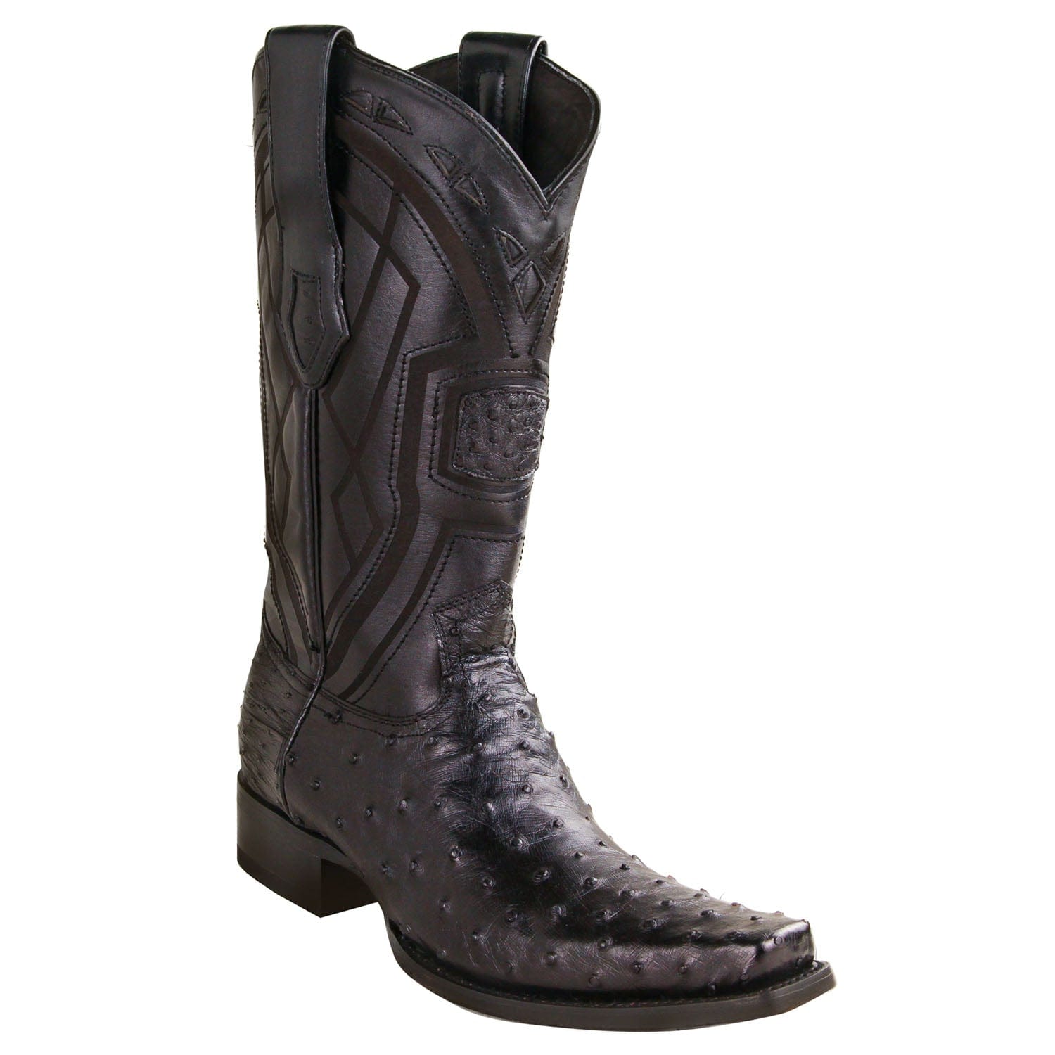 Los Altos Boots Boots Men's Genuine Ostrich Skin European Square Toe Boots Black Color - Los Altos Boots
