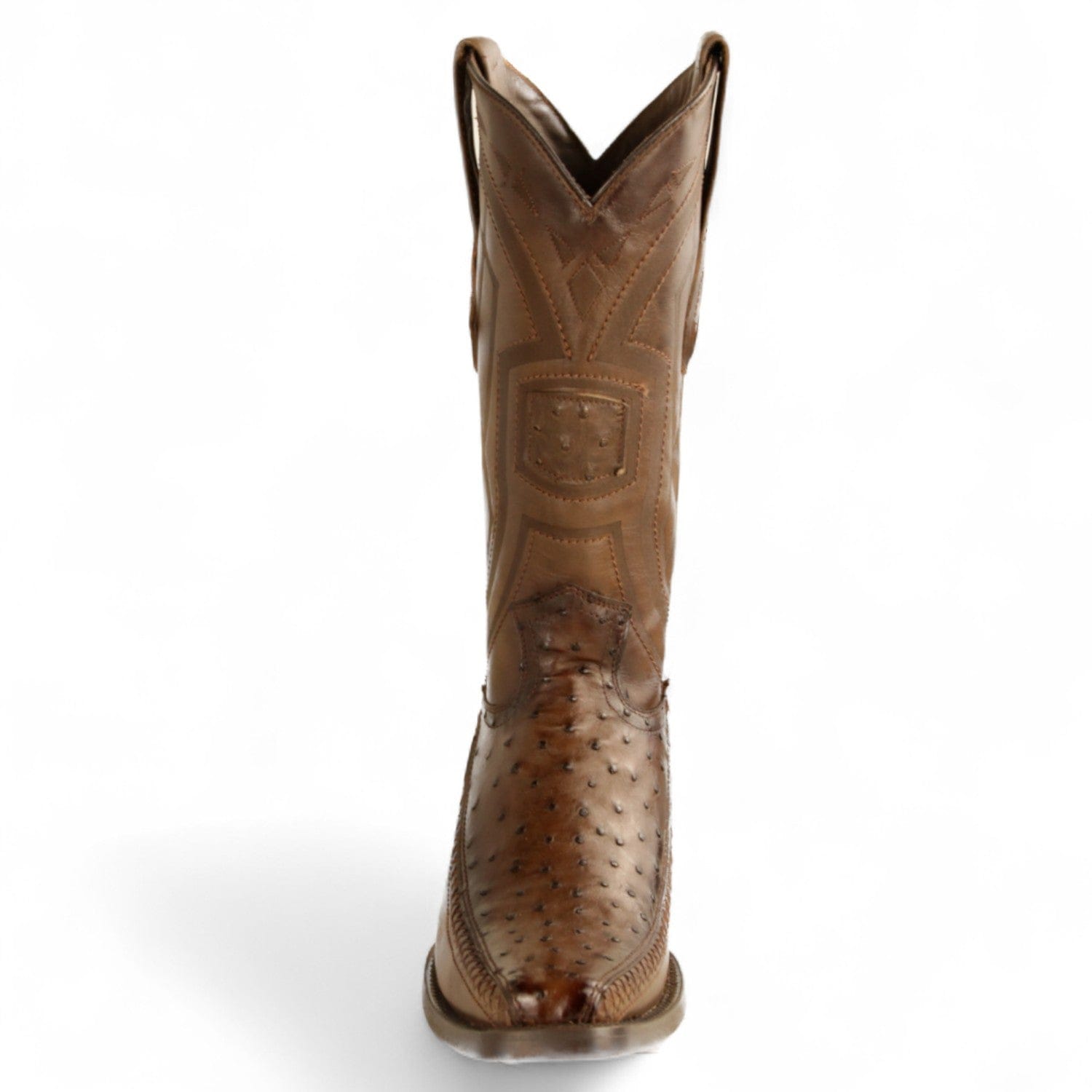 Los Altos Boots Boots Men's Genuine Ostrich Skin European Square Toe Boots Faded Brown Color - Los Altos Boots