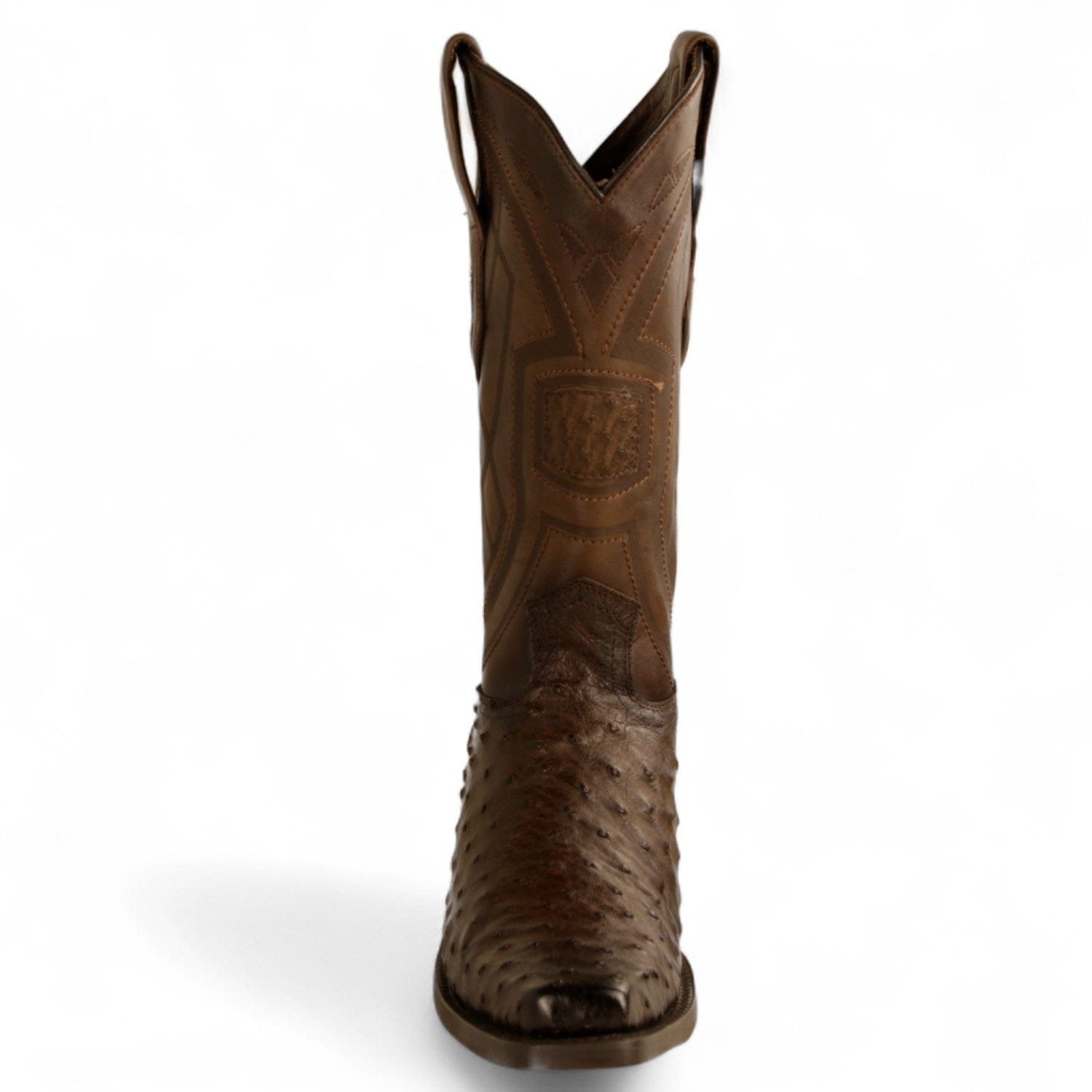 Los Altos Boots Boots Men's Genuine Ostrich Skin European Square Toe Boots Faded Brown Color - Los Altos Boots