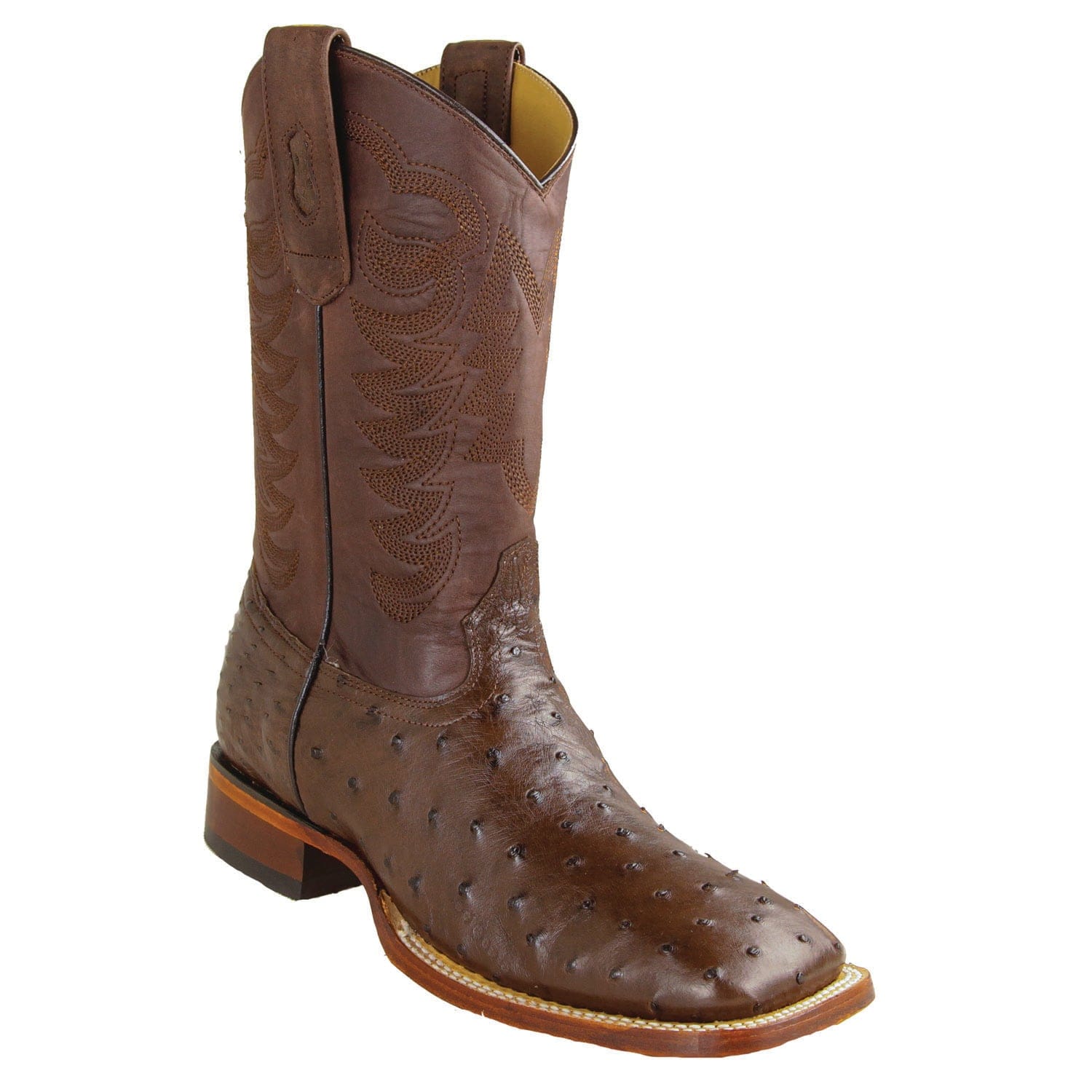 Los Altos Boots Boots Men's Genuine Ostrich Skin Texas Wide Square Toe Boots Brown Color - Los Altos Boots