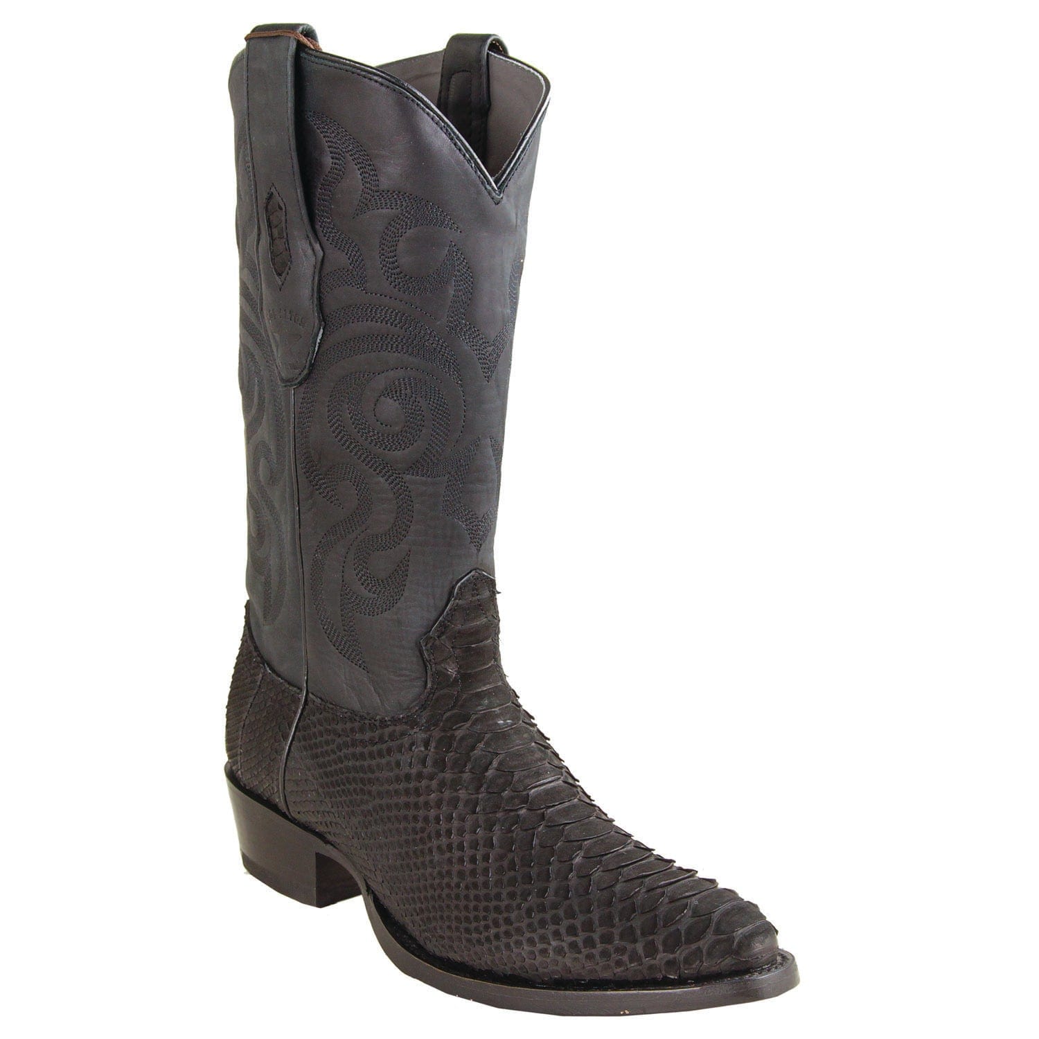 Los Altos Boots Boots Men's Genuine Python Round Toe Boots Nobuck Black Color - Los Altos Boots