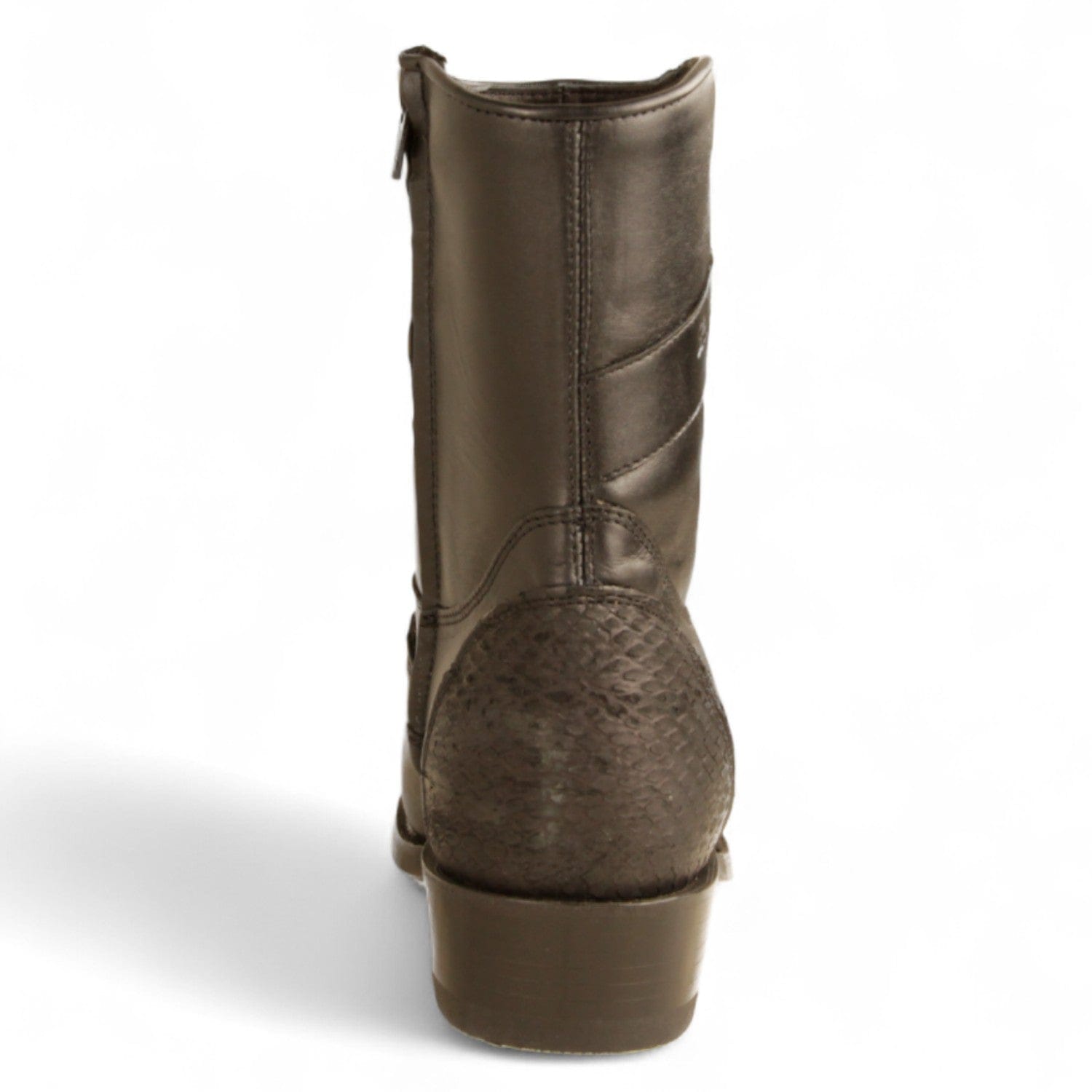 Los Altos Boots Boots Men's Genuine Python Skin and Leather European Square Toe Short Boots With Zipper Nobuck Black Color - Los Altos Boots