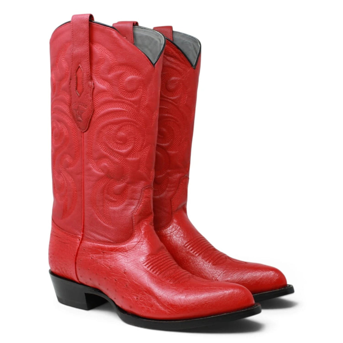Los Altos Boots Boots Men's Genuine Smooth Ostrich Skin J Toe Boots Red Color - Los Altos Boots