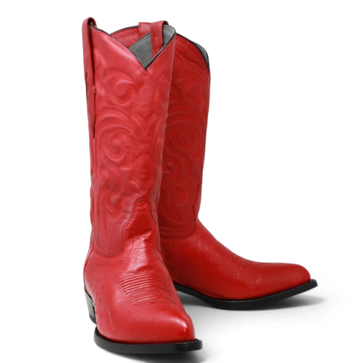 Los Altos Boots Boots Men's Genuine Smooth Ostrich Skin J Toe Boots Red Color - Los Altos Boots