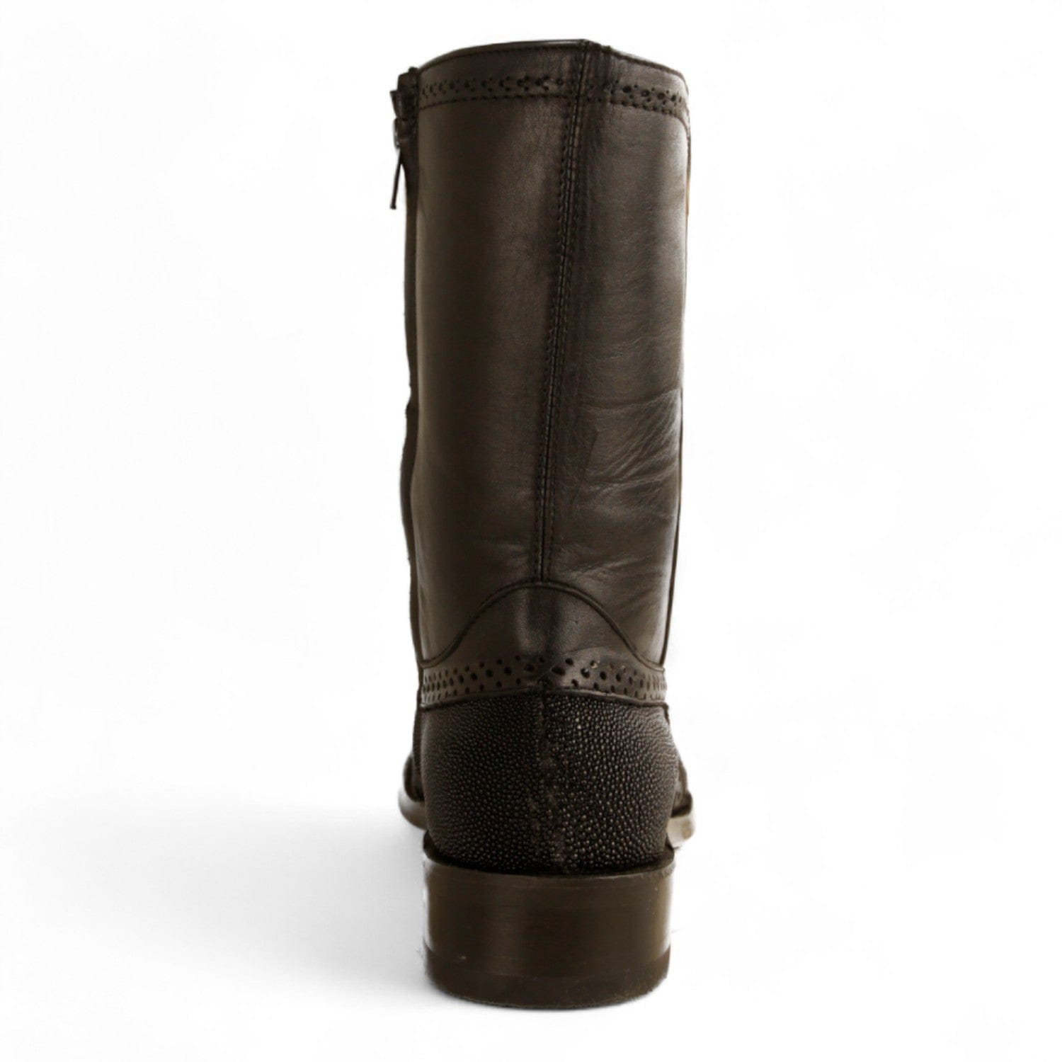 Los Altos Boots Boots Men's Genuine Stingray Single Stone Skin Round Toe Short Boots With Zipper Black Color - Los Altos Boots