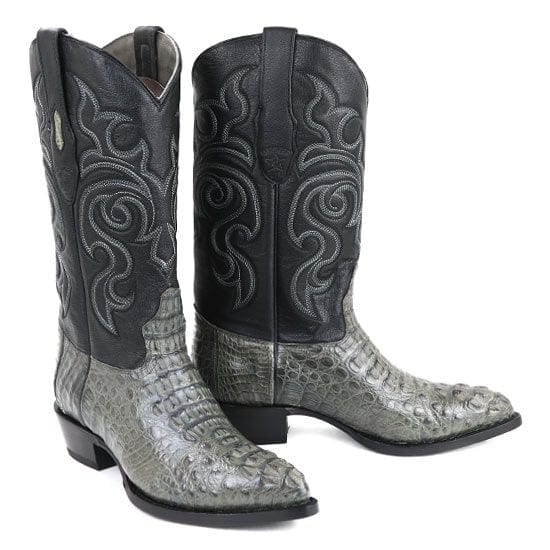 Western Genuine Caiman Hornback Skin J Toe Boots Gray Color - Los Altos Boots - Pair View