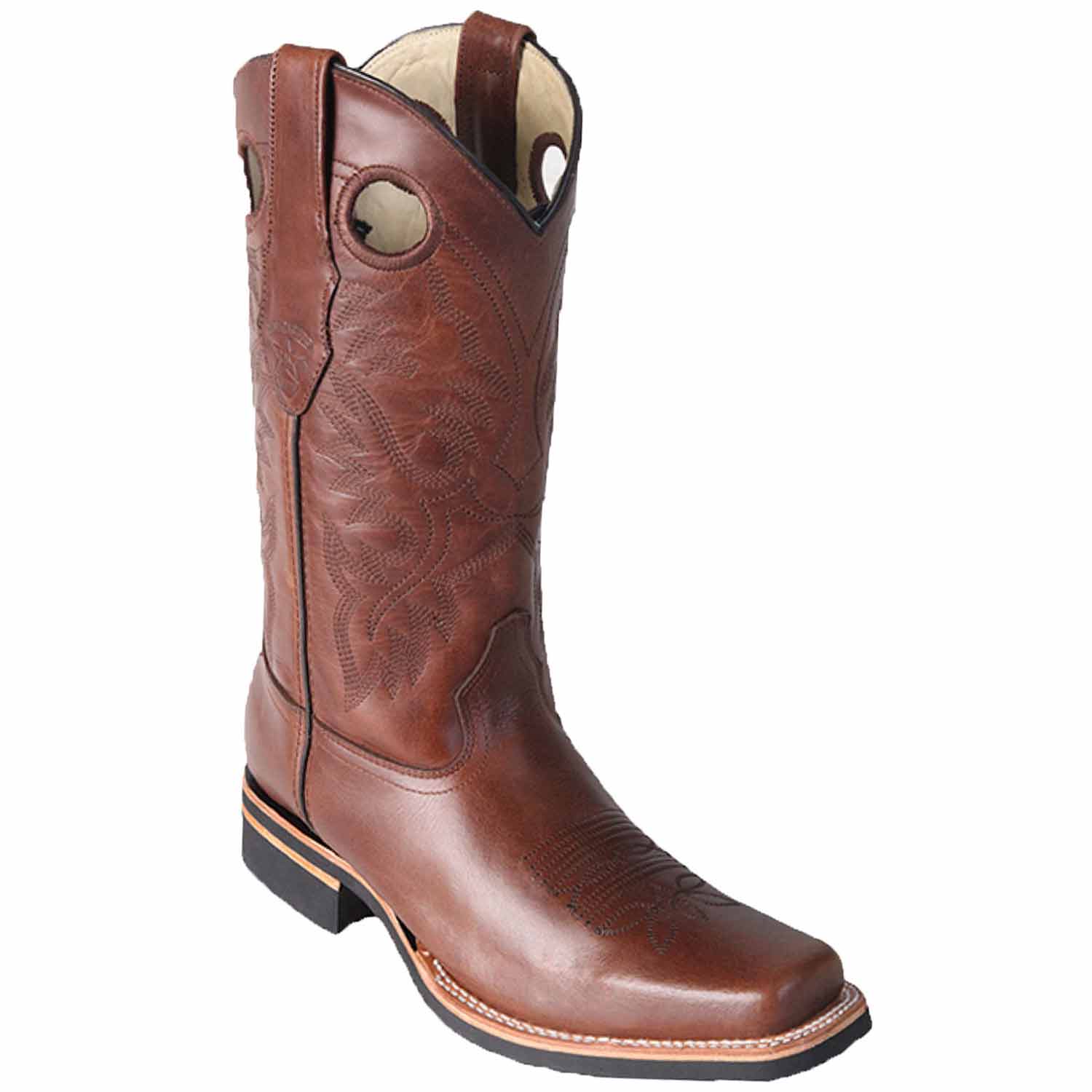 Western Genuine Pull Up Leather Rodeo Square Toe Boots Brown Color - Los Altos Boots - Side View